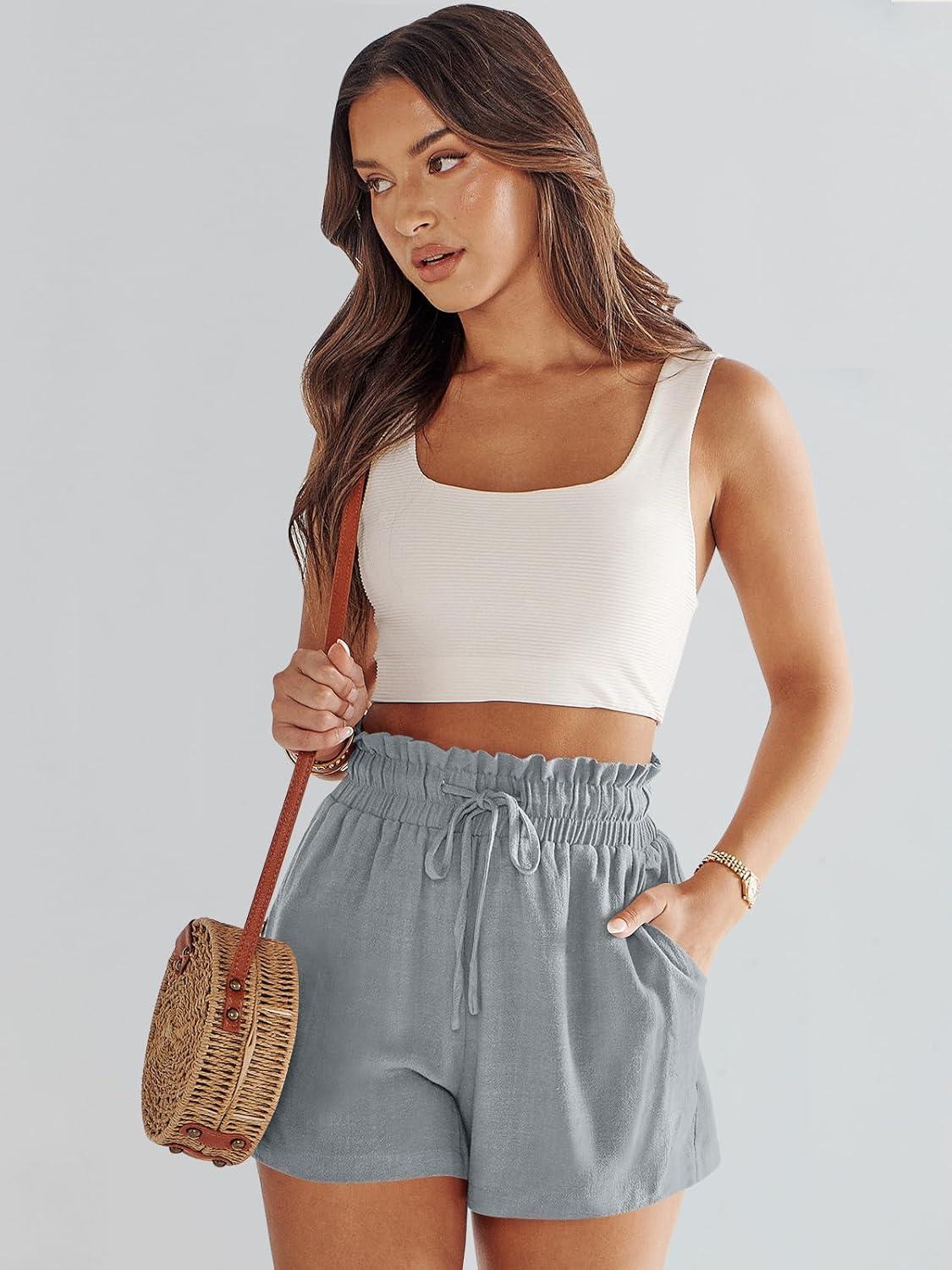 imageANRABESS Linen Shorts for Women Summer Casual Wide Leg Loose High Waist Drawstring Dressy Beach Shorts 2025 Comfy ClothesLight Grey