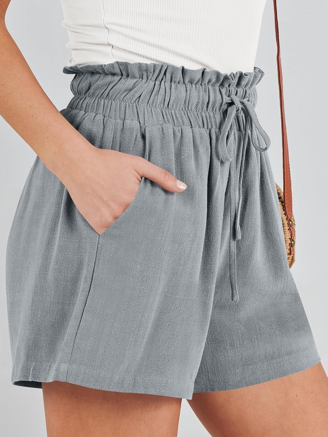 imageANRABESS Linen Shorts for Women Summer Casual Wide Leg Loose High Waist Drawstring Dressy Beach Shorts 2025 Comfy ClothesLight Grey