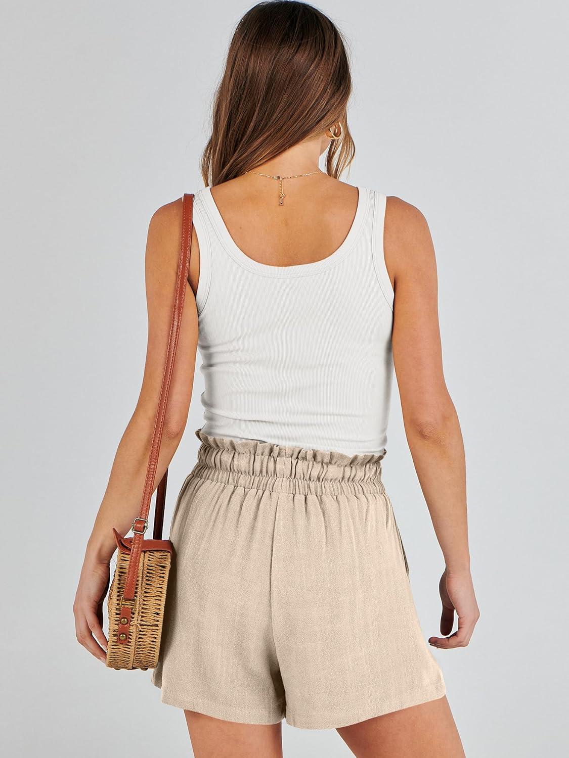 imageANRABESS Linen Shorts for Women Summer Casual Wide Leg Loose High Waist Drawstring Dressy Beach Shorts 2025 Comfy ClothesLight Khaki