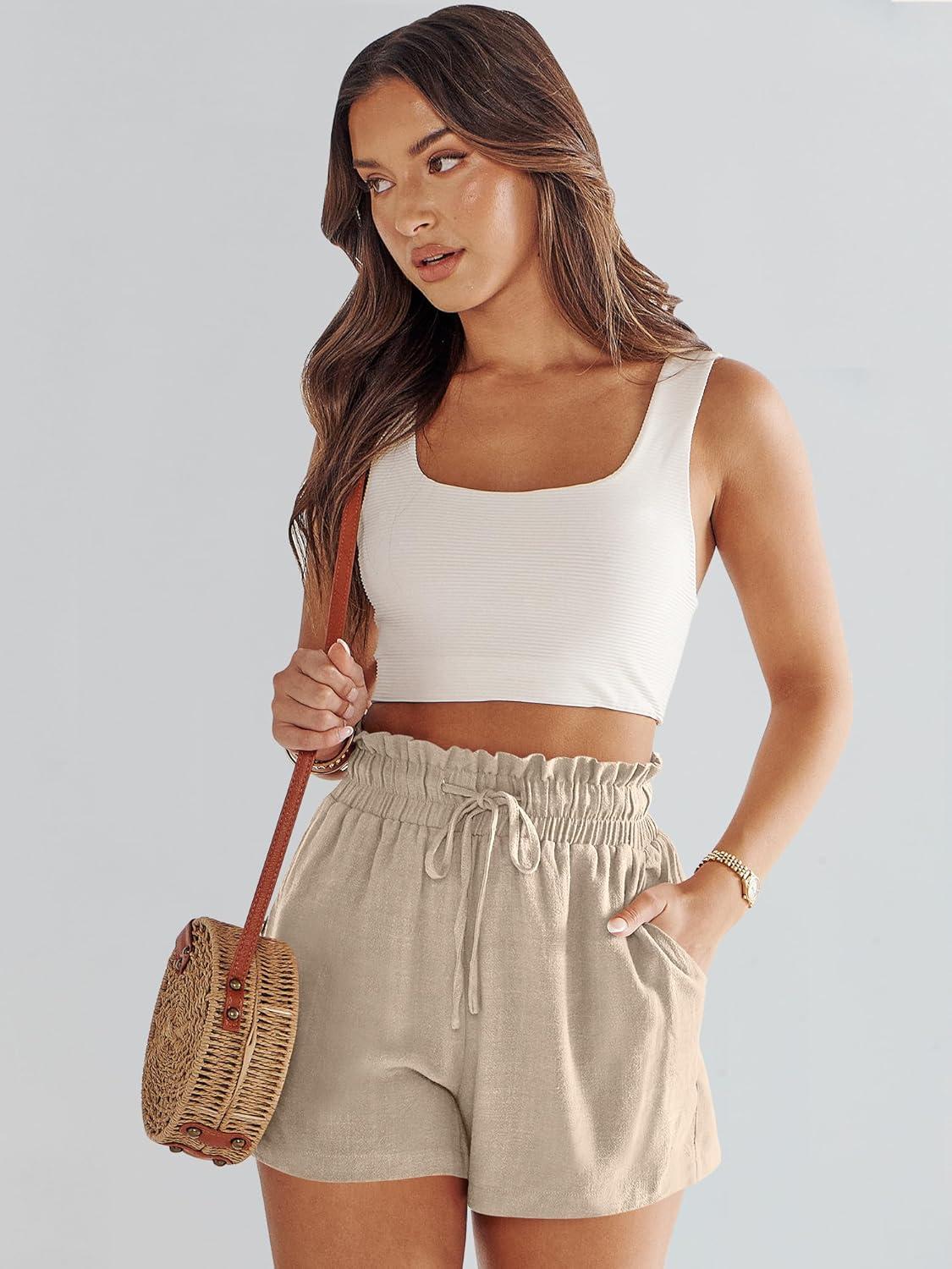imageANRABESS Linen Shorts for Women Summer Casual Wide Leg Loose High Waist Drawstring Dressy Beach Shorts 2025 Comfy ClothesLight Khaki