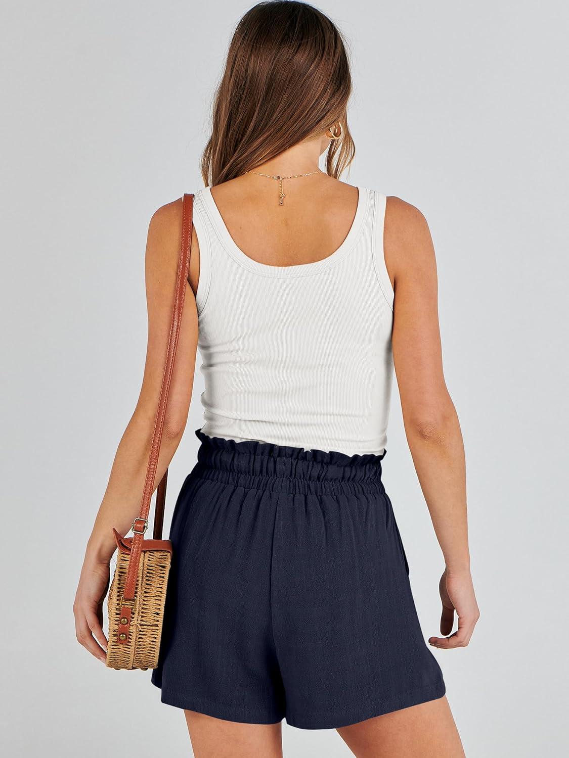 imageANRABESS Linen Shorts for Women Summer Casual Wide Leg Loose High Waist Drawstring Dressy Beach Shorts 2025 Comfy ClothesNavy Blue