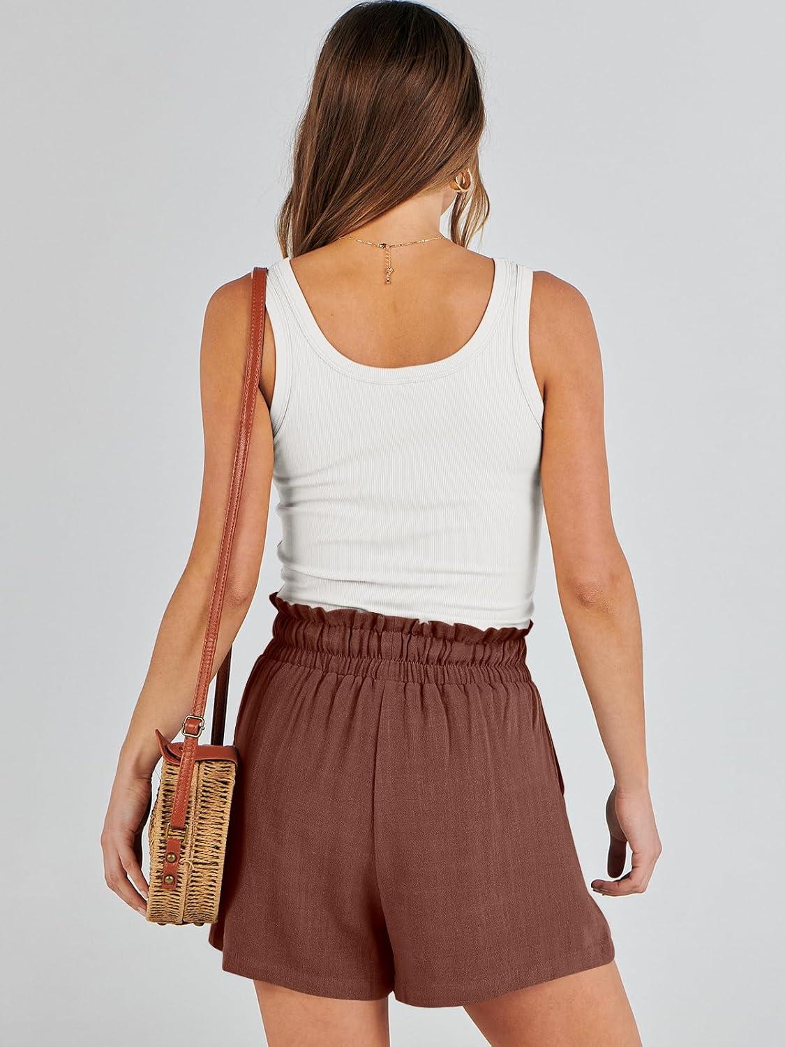 imageANRABESS Linen Shorts for Women Summer Casual Wide Leg Loose High Waist Drawstring Dressy Beach Shorts 2025 Comfy ClothesRed Brown