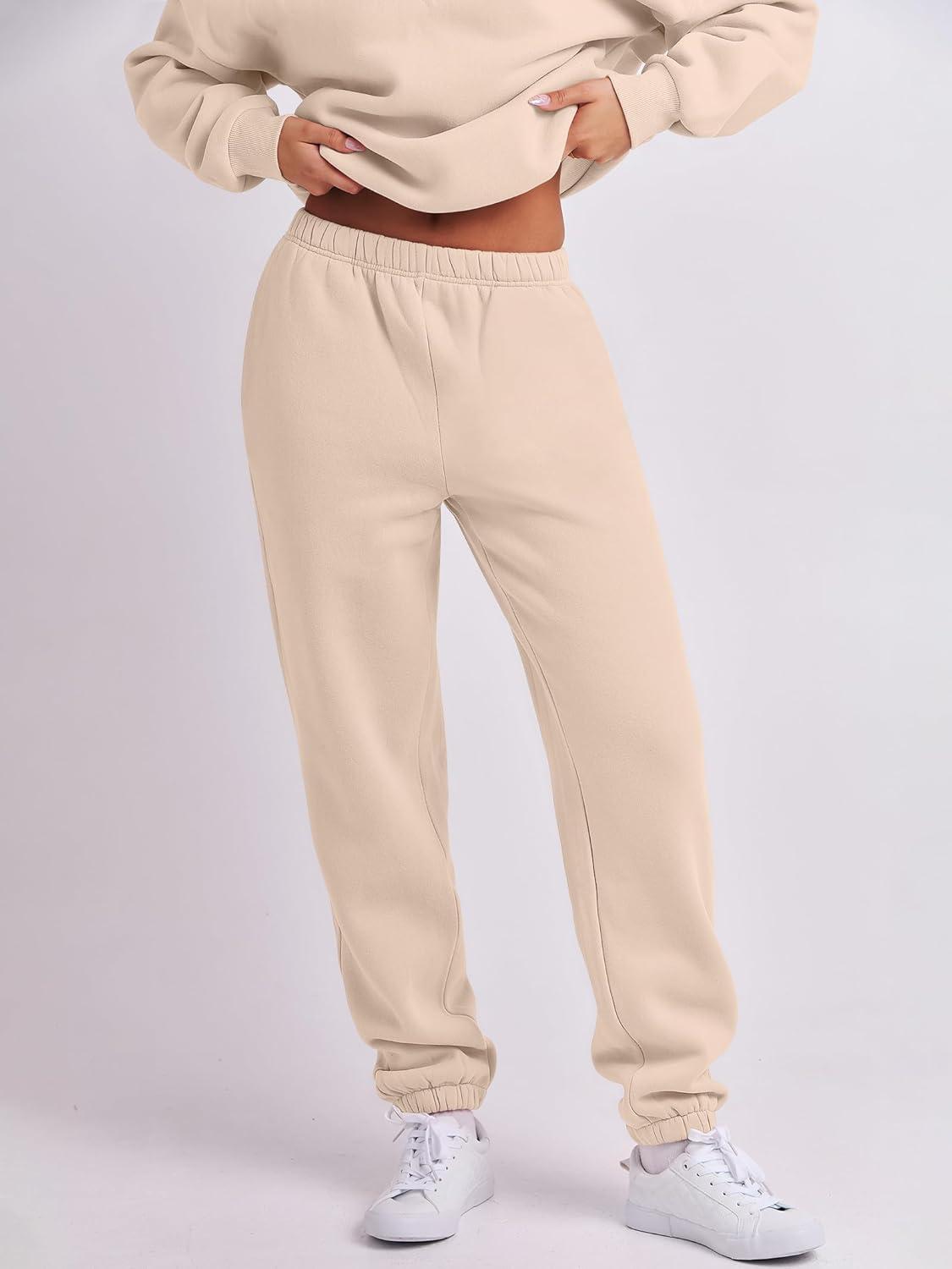 imageANRABESS Women 2 Piece Outfits Sweatsuit Oversized Half Zip Sweatshirt Jogger Sweatpants Tracksuit Lounge Set 2025 ClothesBeige