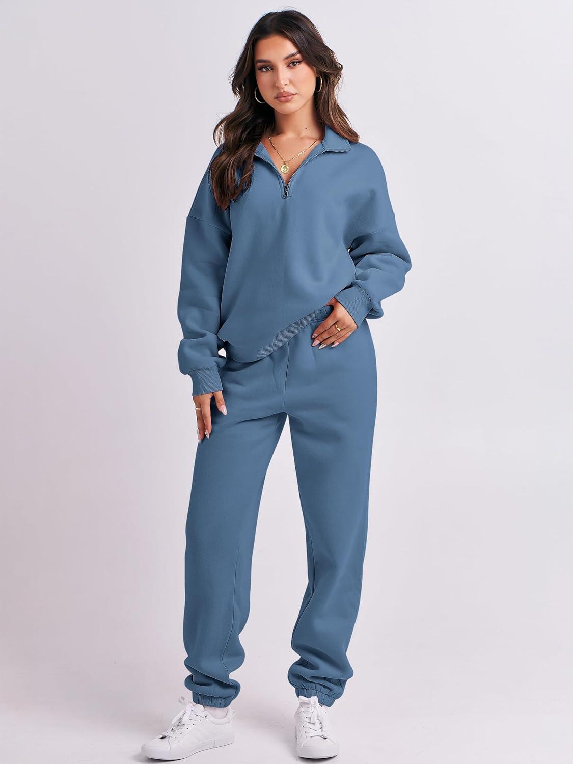 imageANRABESS Women 2 Piece Outfits Sweatsuit Oversized Half Zip Sweatshirt Jogger Sweatpants Tracksuit Lounge Set 2025 ClothesBlue