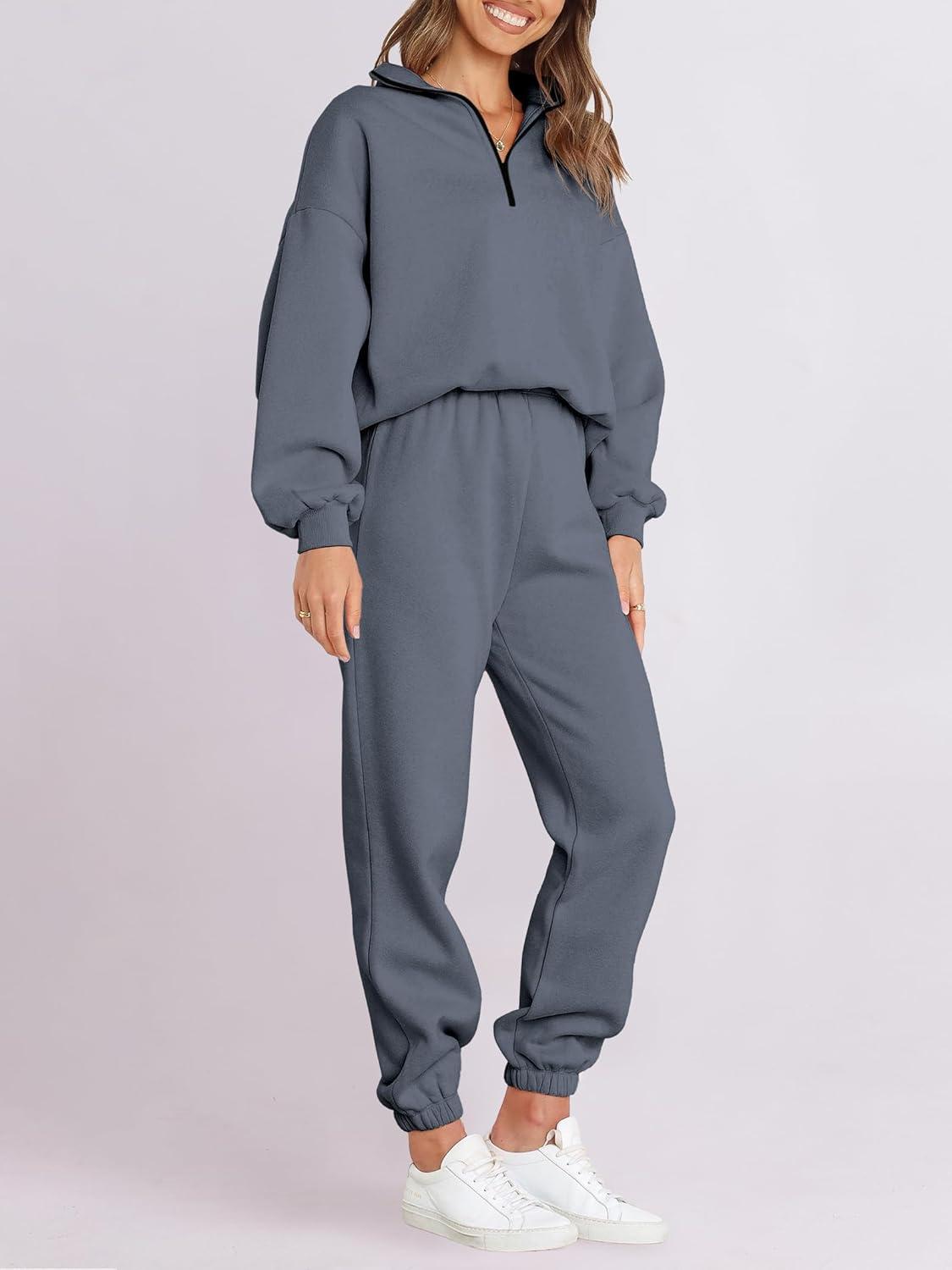 imageANRABESS Women 2 Piece Outfits Sweatsuit Oversized Half Zip Sweatshirt Jogger Sweatpants Tracksuit Lounge Set 2025 ClothesDark Grey