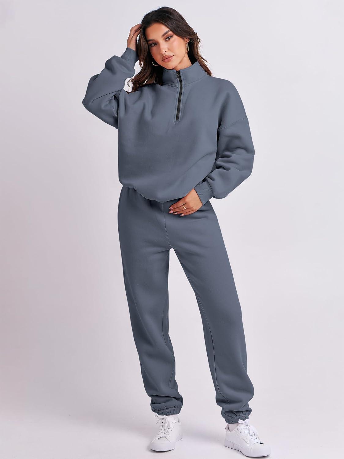 imageANRABESS Women 2 Piece Outfits Sweatsuit Oversized Half Zip Sweatshirt Jogger Sweatpants Tracksuit Lounge Set 2025 ClothesDark Grey