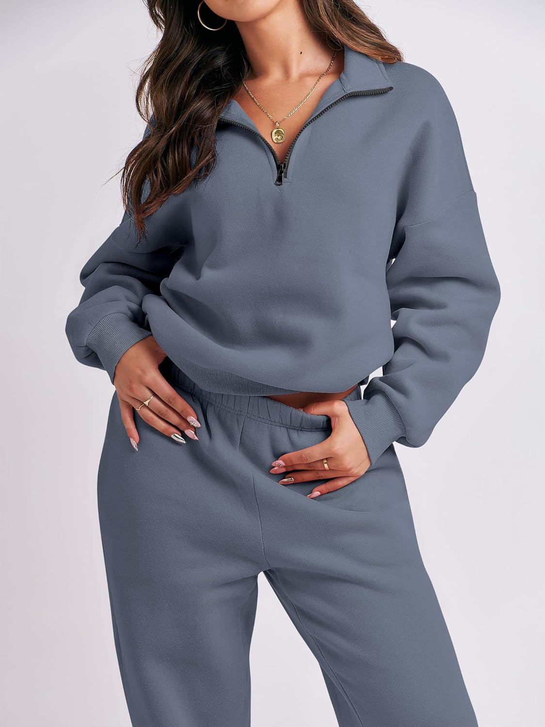 imageANRABESS Women 2 Piece Outfits Sweatsuit Oversized Half Zip Sweatshirt Jogger Sweatpants Tracksuit Lounge Set 2025 ClothesDark Grey
