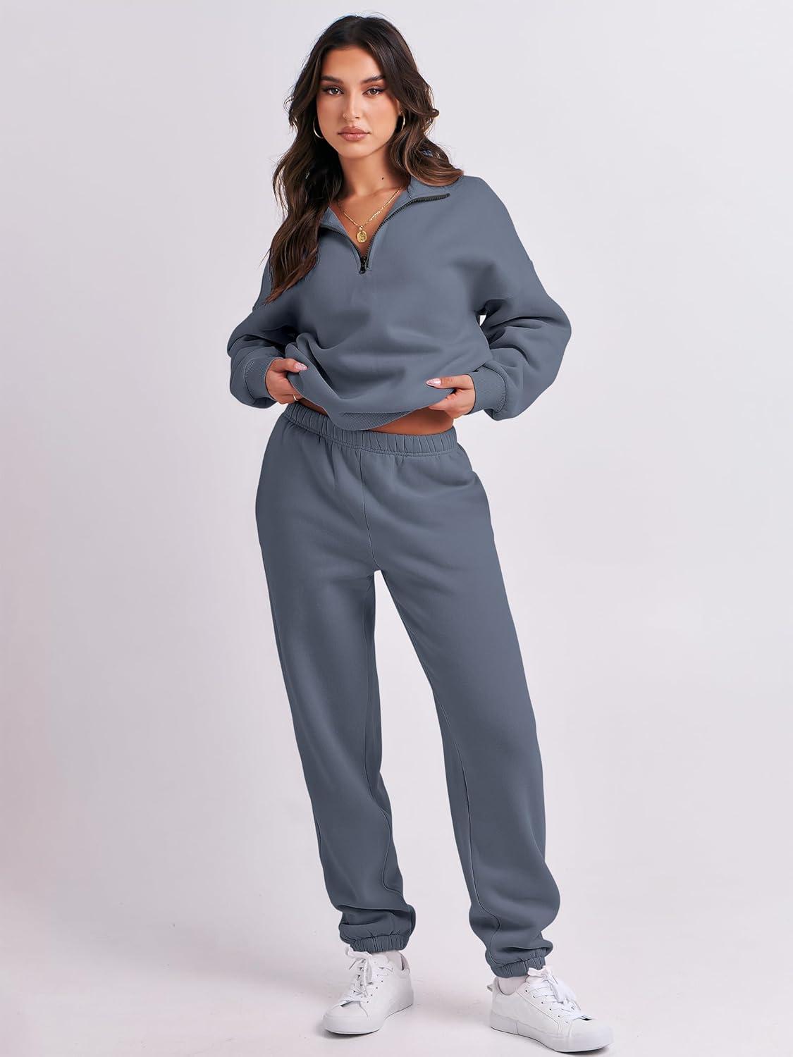 imageANRABESS Women 2 Piece Outfits Sweatsuit Oversized Half Zip Sweatshirt Jogger Sweatpants Tracksuit Lounge Set 2025 ClothesDark Grey