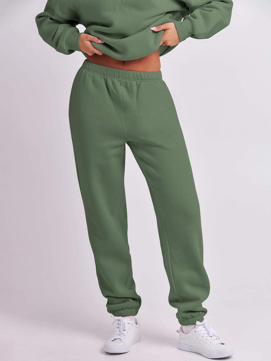 imageANRABESS Women 2 Piece Outfits Sweatsuit Oversized Half Zip Sweatshirt Jogger Sweatpants Tracksuit Lounge Set 2025 ClothesDeep Green