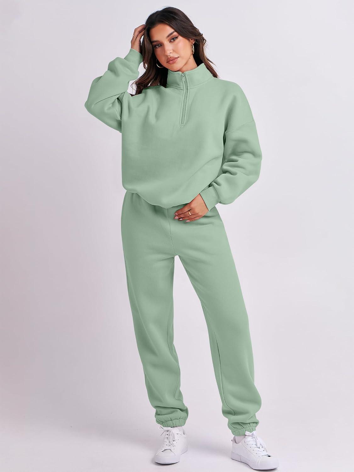 imageANRABESS Women 2 Piece Outfits Sweatsuit Oversized Half Zip Sweatshirt Jogger Sweatpants Tracksuit Lounge Set 2025 ClothesGreen