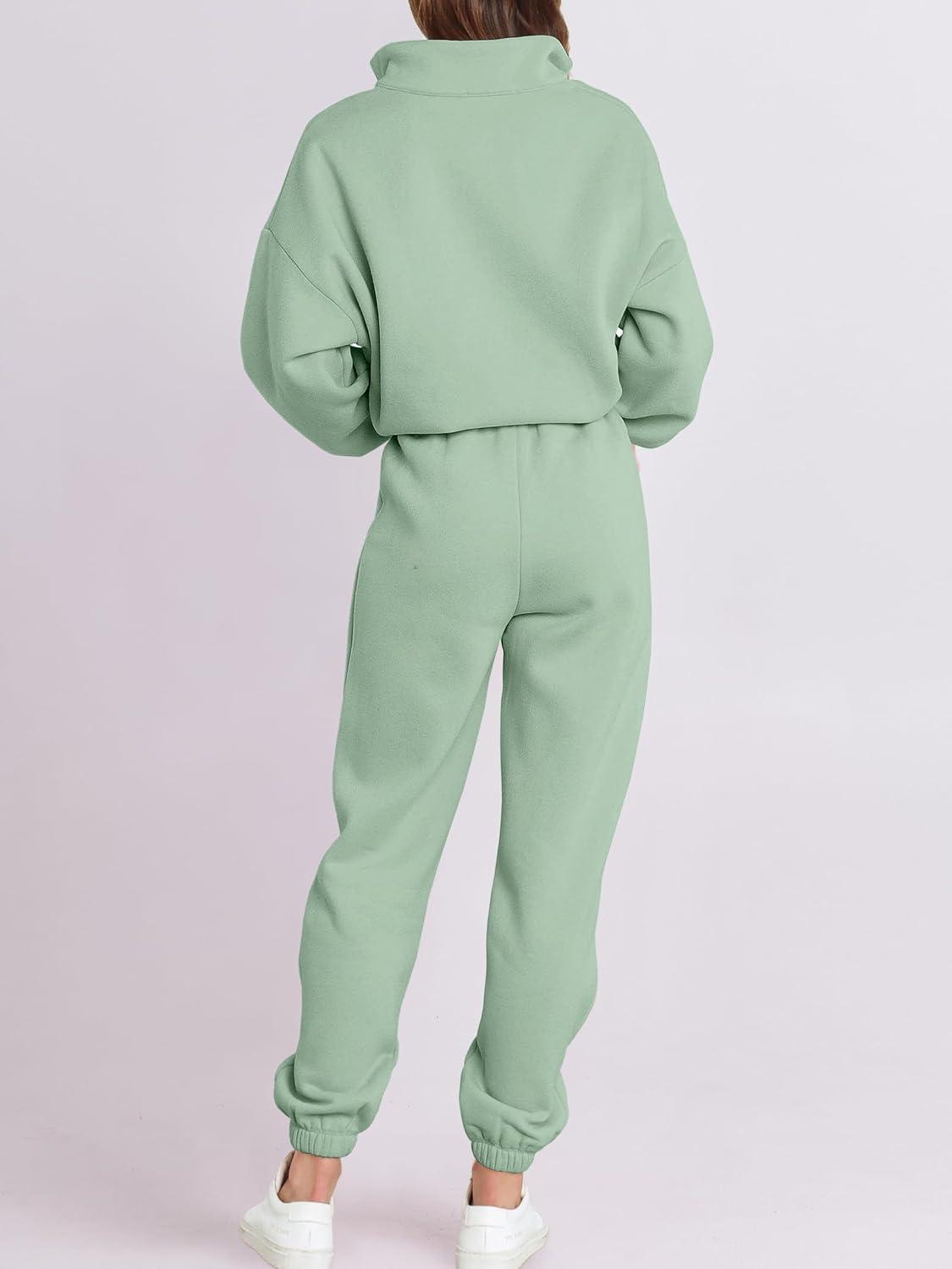 imageANRABESS Women 2 Piece Outfits Sweatsuit Oversized Half Zip Sweatshirt Jogger Sweatpants Tracksuit Lounge Set 2025 ClothesGreen