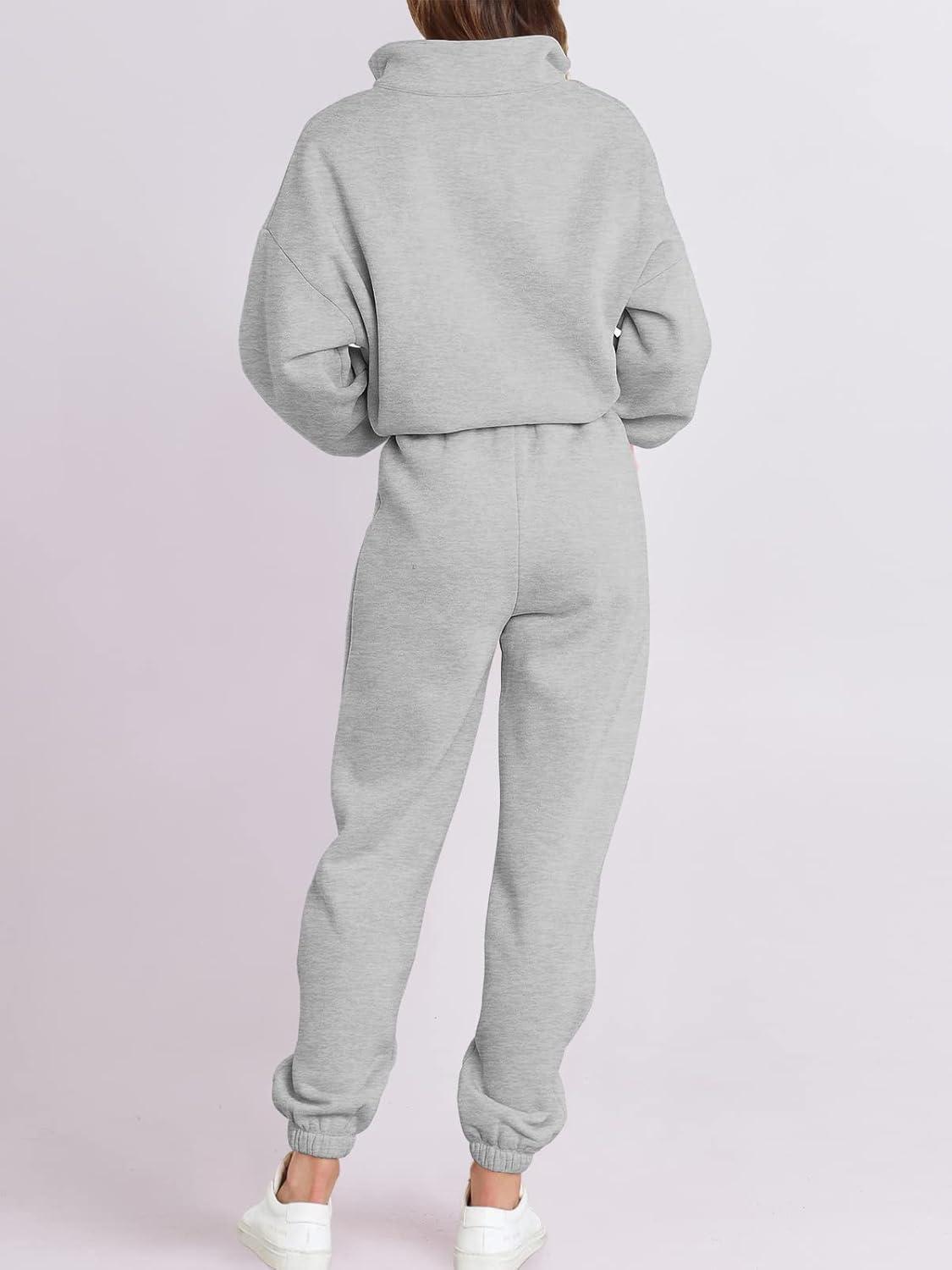 imageANRABESS Women 2 Piece Outfits Sweatsuit Oversized Half Zip Sweatshirt Jogger Sweatpants Tracksuit Lounge Set 2025 ClothesGrey