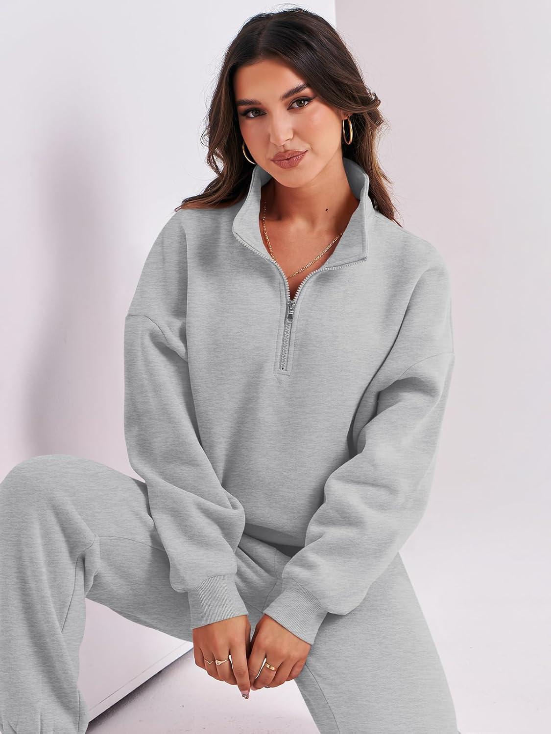 imageANRABESS Women 2 Piece Outfits Sweatsuit Oversized Half Zip Sweatshirt Jogger Sweatpants Tracksuit Lounge Set 2025 ClothesGrey