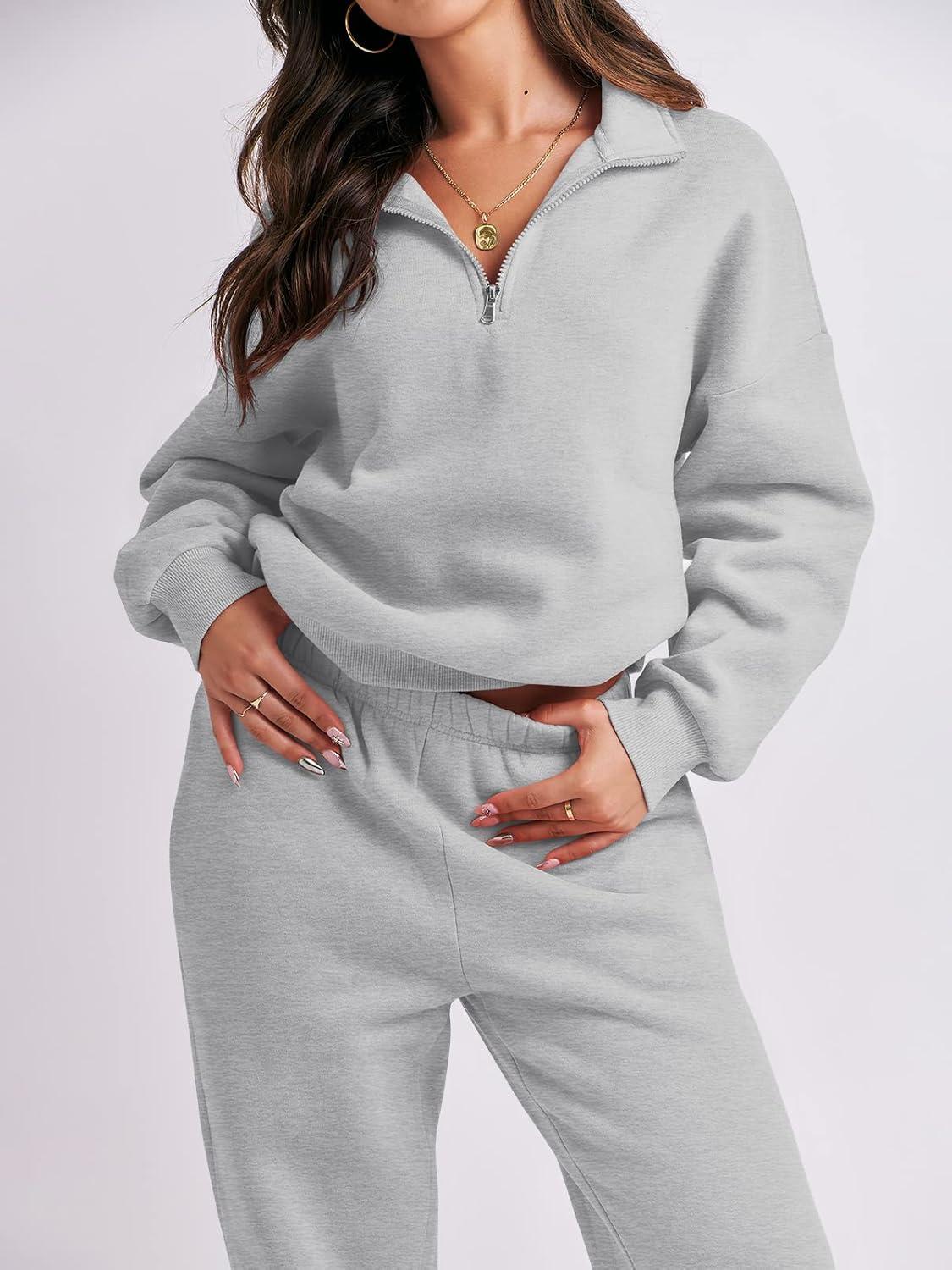 imageANRABESS Women 2 Piece Outfits Sweatsuit Oversized Half Zip Sweatshirt Jogger Sweatpants Tracksuit Lounge Set 2025 ClothesGrey