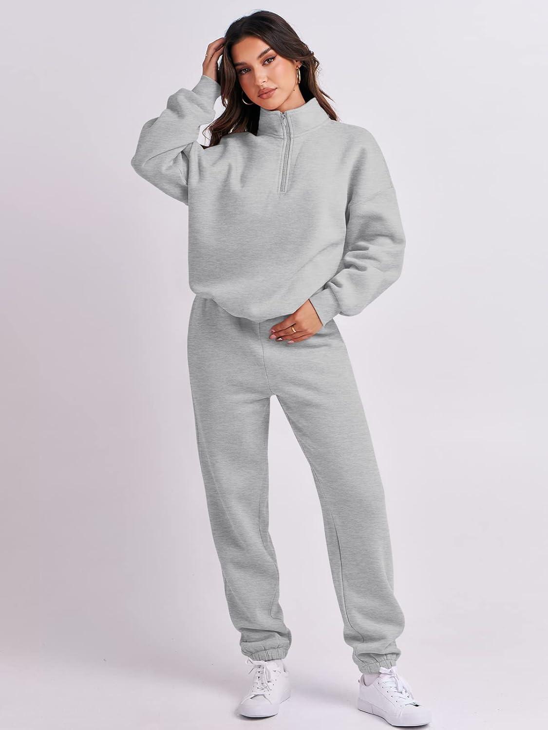 imageANRABESS Women 2 Piece Outfits Sweatsuit Oversized Half Zip Sweatshirt Jogger Sweatpants Tracksuit Lounge Set 2025 ClothesGrey