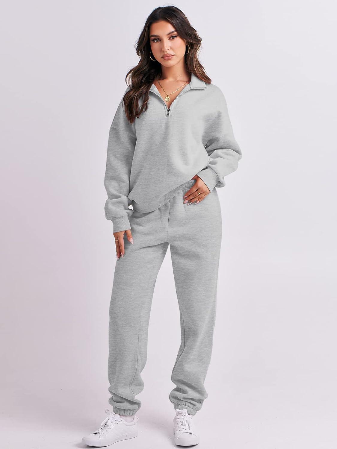 imageANRABESS Women 2 Piece Outfits Sweatsuit Oversized Half Zip Sweatshirt Jogger Sweatpants Tracksuit Lounge Set 2025 ClothesGrey