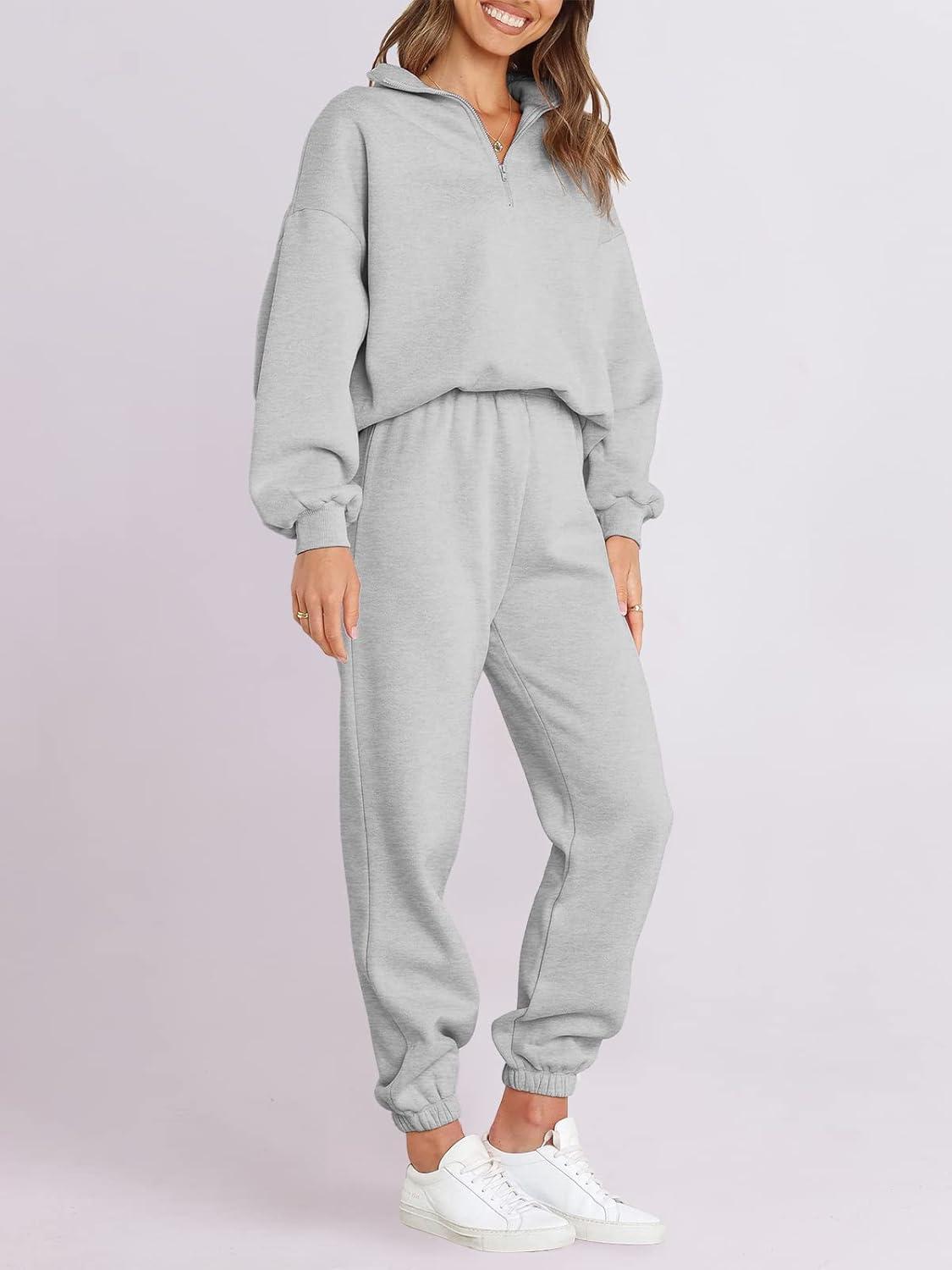 imageANRABESS Women 2 Piece Outfits Sweatsuit Oversized Half Zip Sweatshirt Jogger Sweatpants Tracksuit Lounge Set 2025 ClothesGrey
