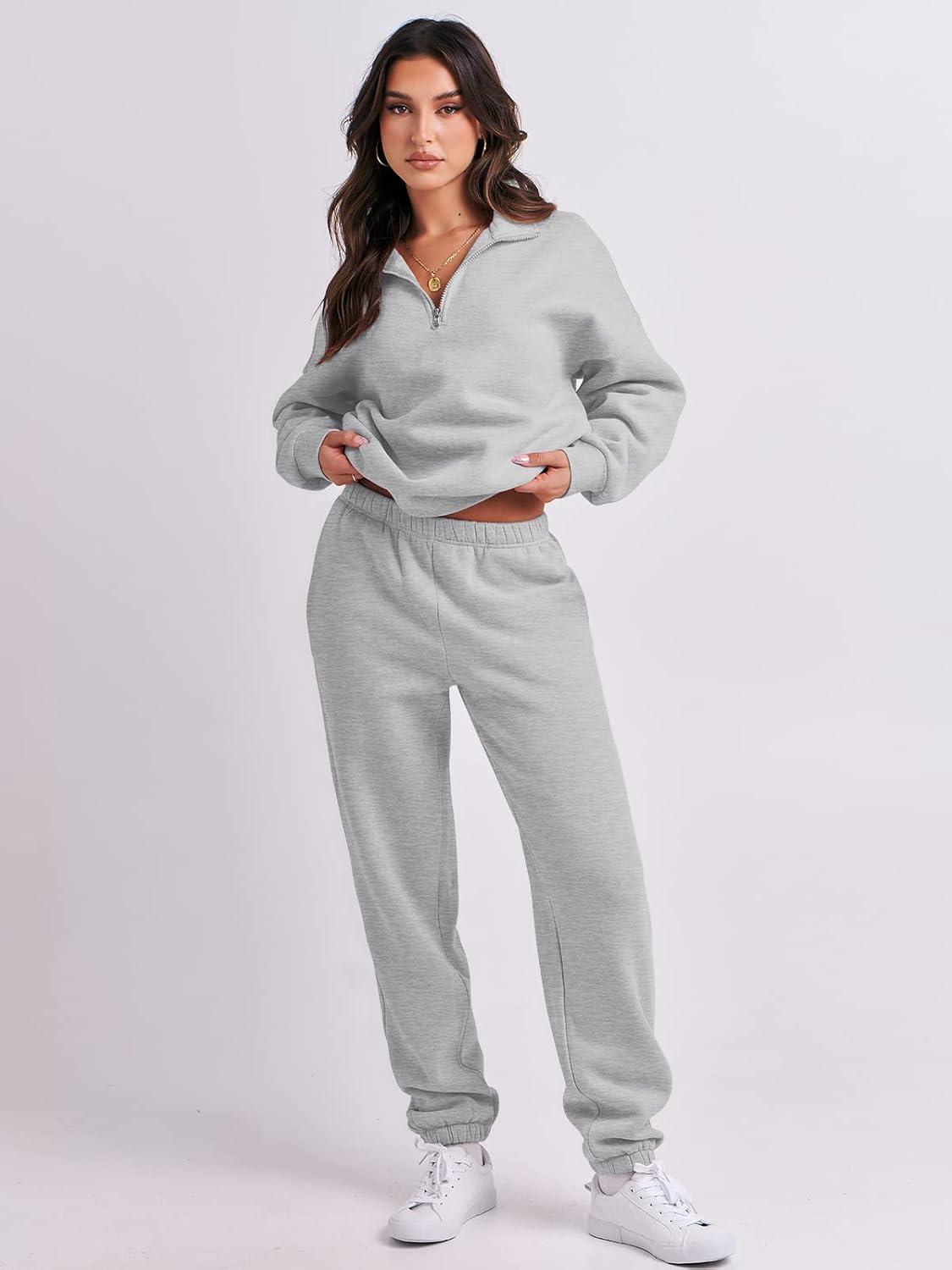 imageANRABESS Women 2 Piece Outfits Sweatsuit Oversized Half Zip Sweatshirt Jogger Sweatpants Tracksuit Lounge Set 2025 ClothesGrey