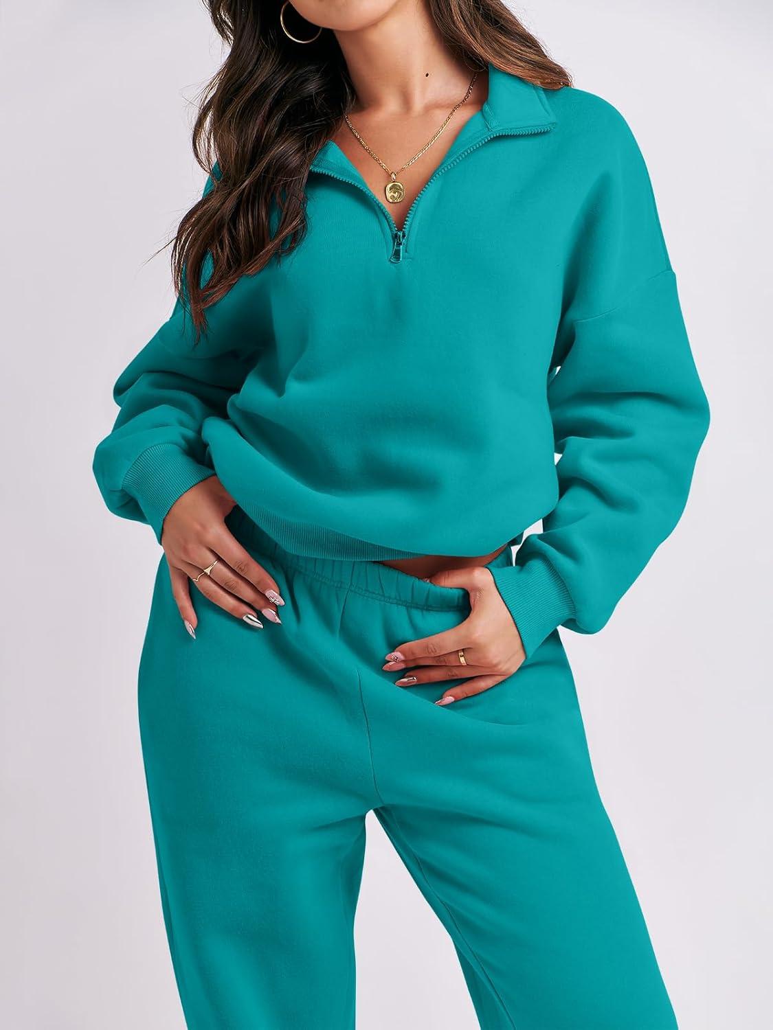 imageANRABESS Women 2 Piece Outfits Sweatsuit Oversized Half Zip Sweatshirt Jogger Sweatpants Tracksuit Lounge Set 2025 ClothesLake