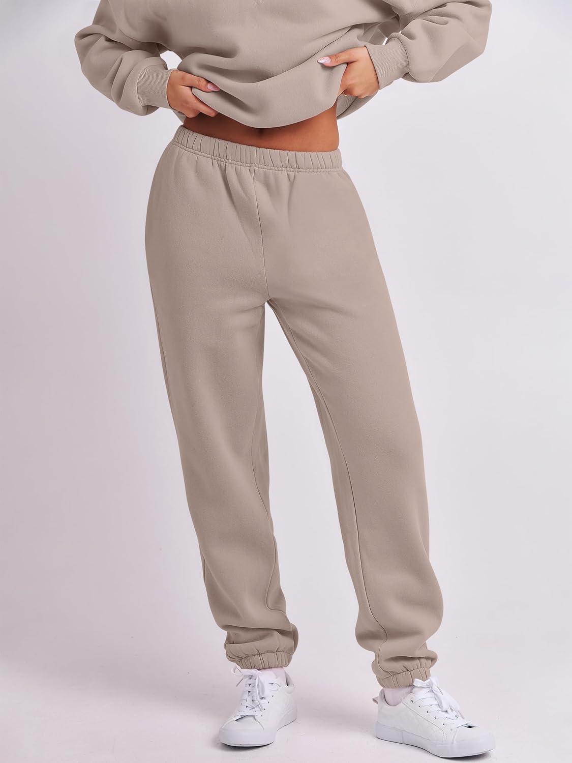 imageANRABESS Women 2 Piece Outfits Sweatsuit Oversized Half Zip Sweatshirt Jogger Sweatpants Tracksuit Lounge Set 2025 ClothesLight Khaki