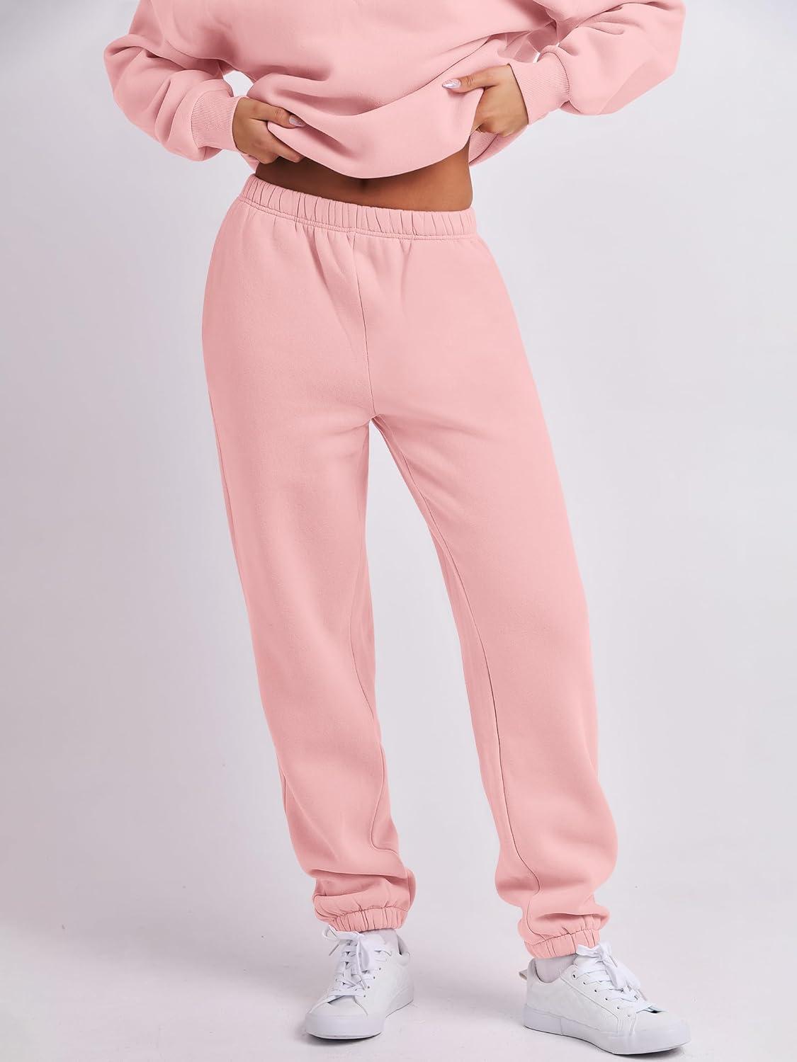 imageANRABESS Women 2 Piece Outfits Sweatsuit Oversized Half Zip Sweatshirt Jogger Sweatpants Tracksuit Lounge Set 2025 ClothesLight Pink