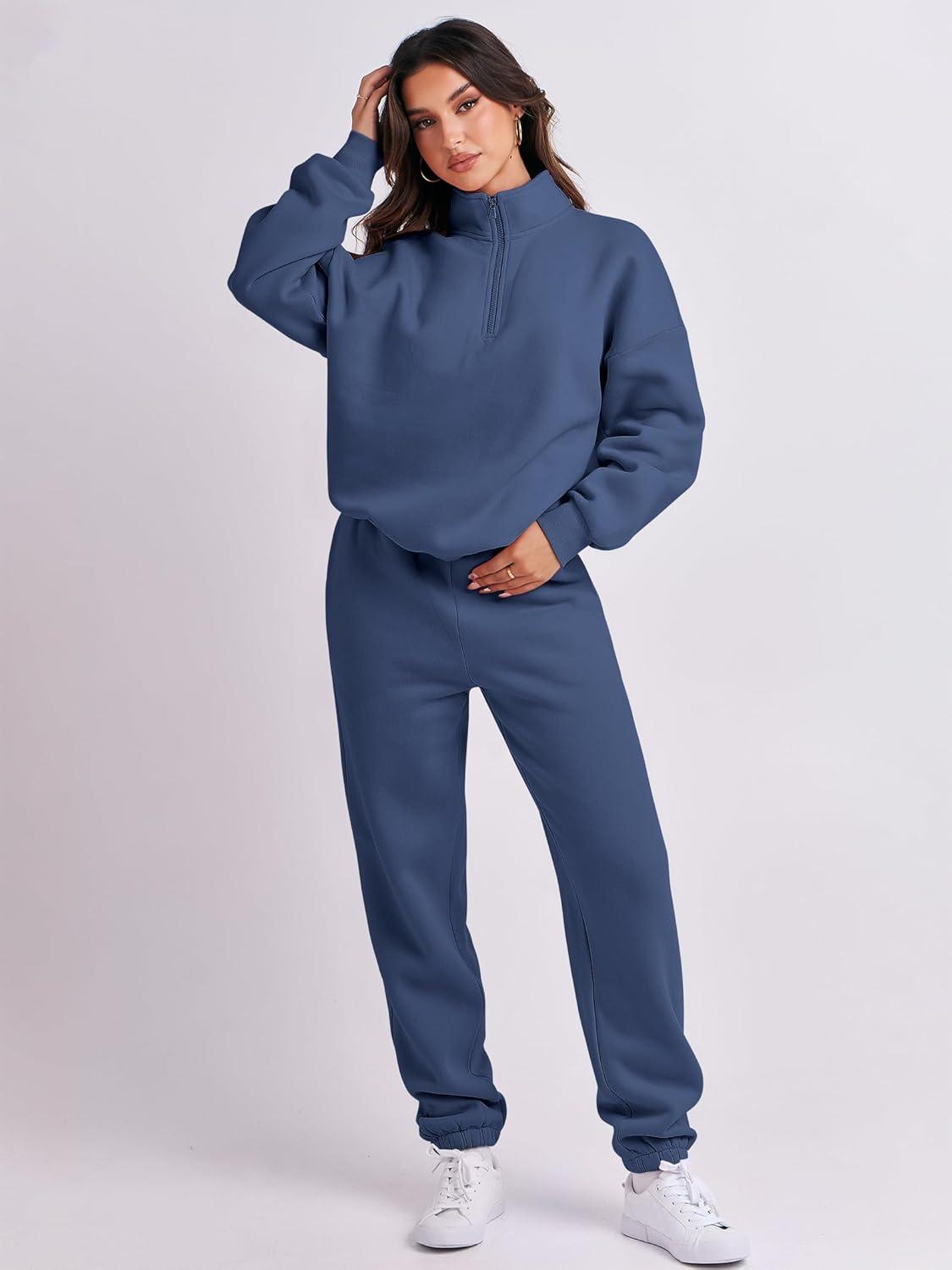 imageANRABESS Women 2 Piece Outfits Sweatsuit Oversized Half Zip Sweatshirt Jogger Sweatpants Tracksuit Lounge Set 2025 ClothesNavy Blue