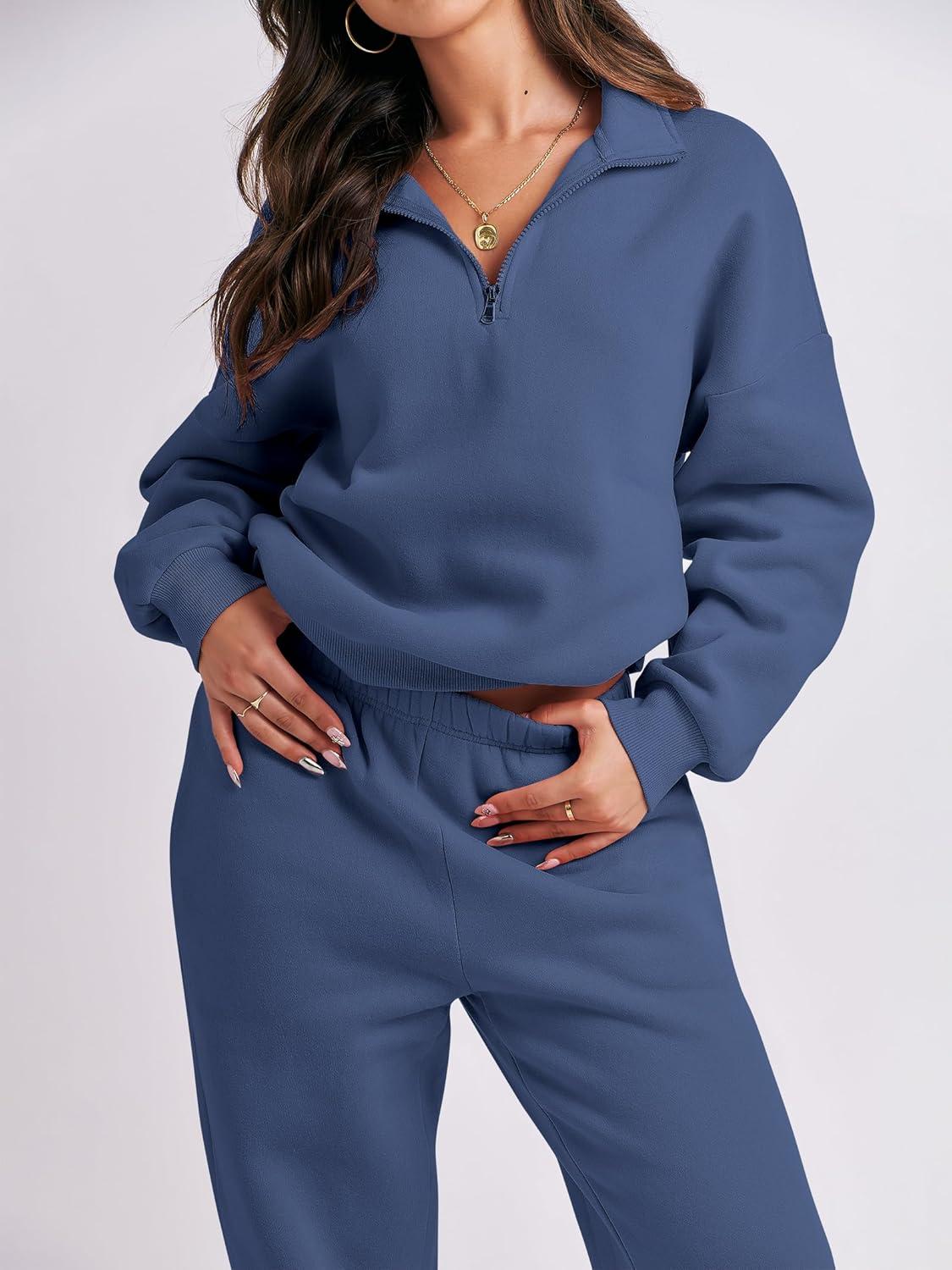 imageANRABESS Women 2 Piece Outfits Sweatsuit Oversized Half Zip Sweatshirt Jogger Sweatpants Tracksuit Lounge Set 2025 ClothesNavy Blue