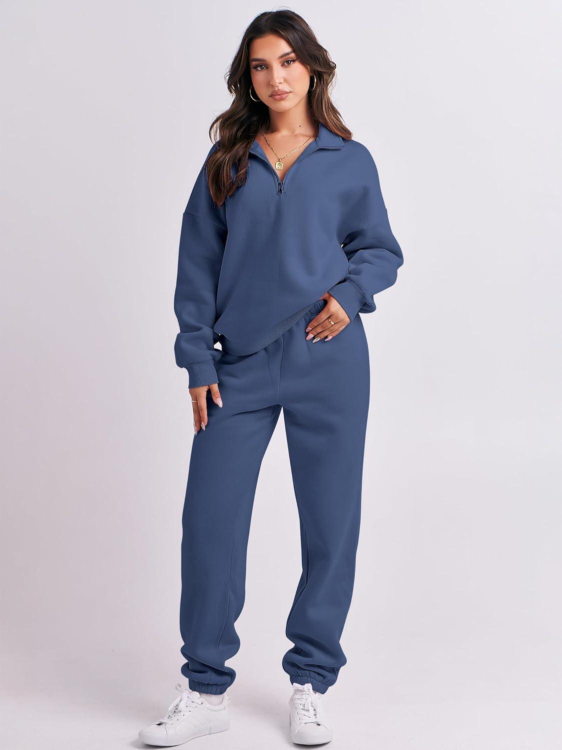 imageANRABESS Women 2 Piece Outfits Sweatsuit Oversized Half Zip Sweatshirt Jogger Sweatpants Tracksuit Lounge Set 2025 ClothesNavy Blue
