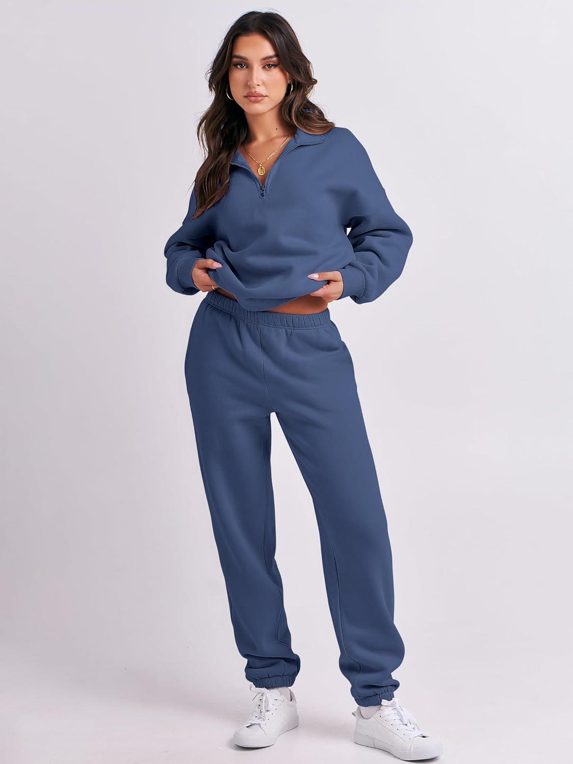imageANRABESS Women 2 Piece Outfits Sweatsuit Oversized Half Zip Sweatshirt Jogger Sweatpants Tracksuit Lounge Set 2025 ClothesNavy Blue