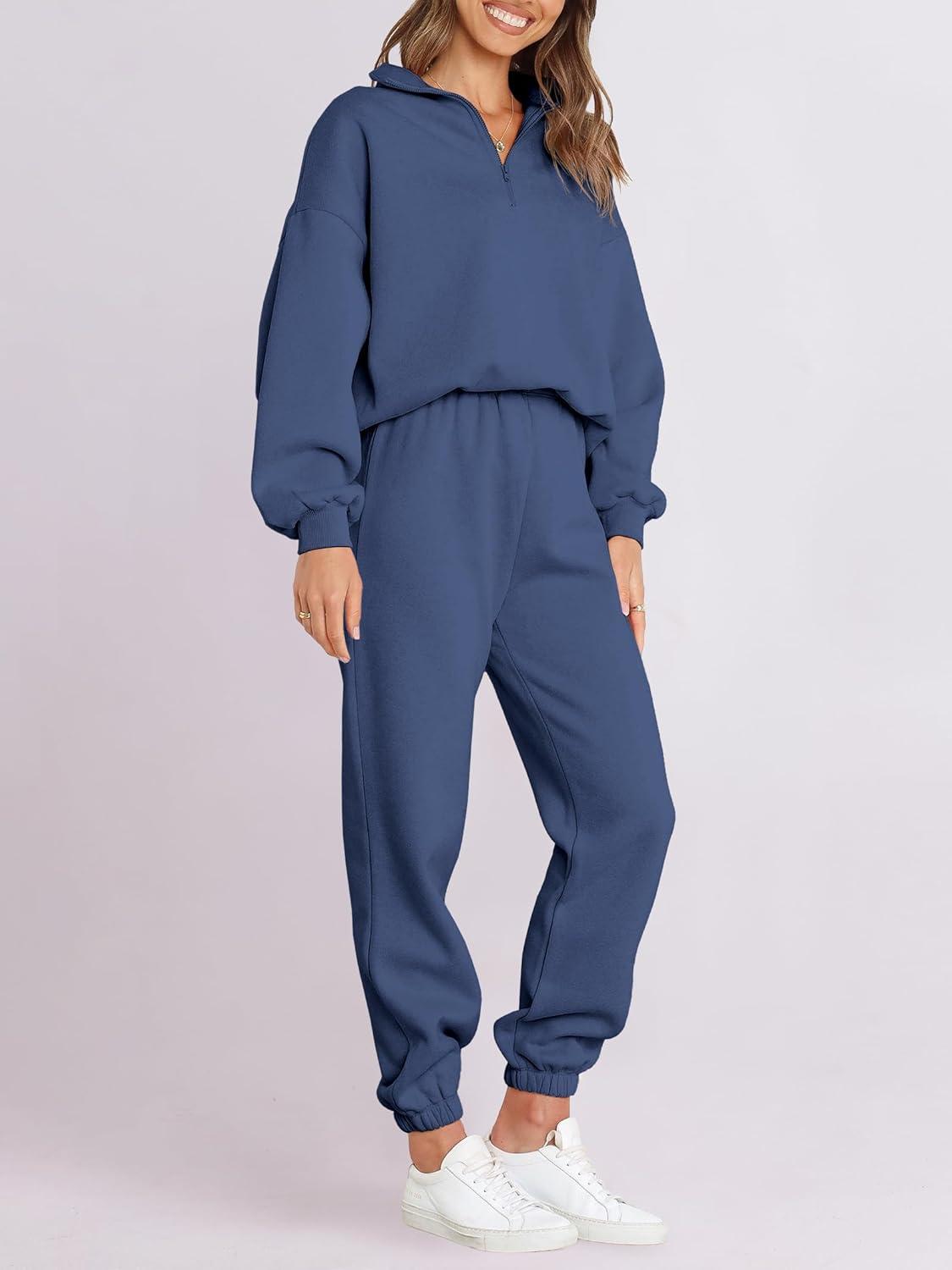 imageANRABESS Women 2 Piece Outfits Sweatsuit Oversized Half Zip Sweatshirt Jogger Sweatpants Tracksuit Lounge Set 2025 ClothesNavy Blue