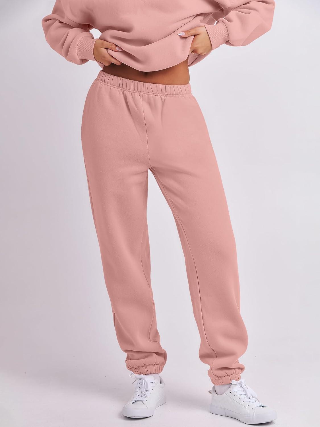 imageANRABESS Women 2 Piece Outfits Sweatsuit Oversized Half Zip Sweatshirt Jogger Sweatpants Tracksuit Lounge Set 2025 ClothesOrange Pink