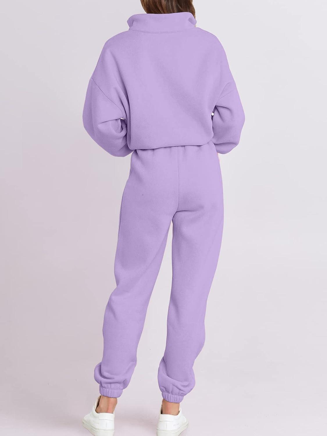 imageANRABESS Women 2 Piece Outfits Sweatsuit Oversized Half Zip Sweatshirt Jogger Sweatpants Tracksuit Lounge Set 2025 ClothesPurple