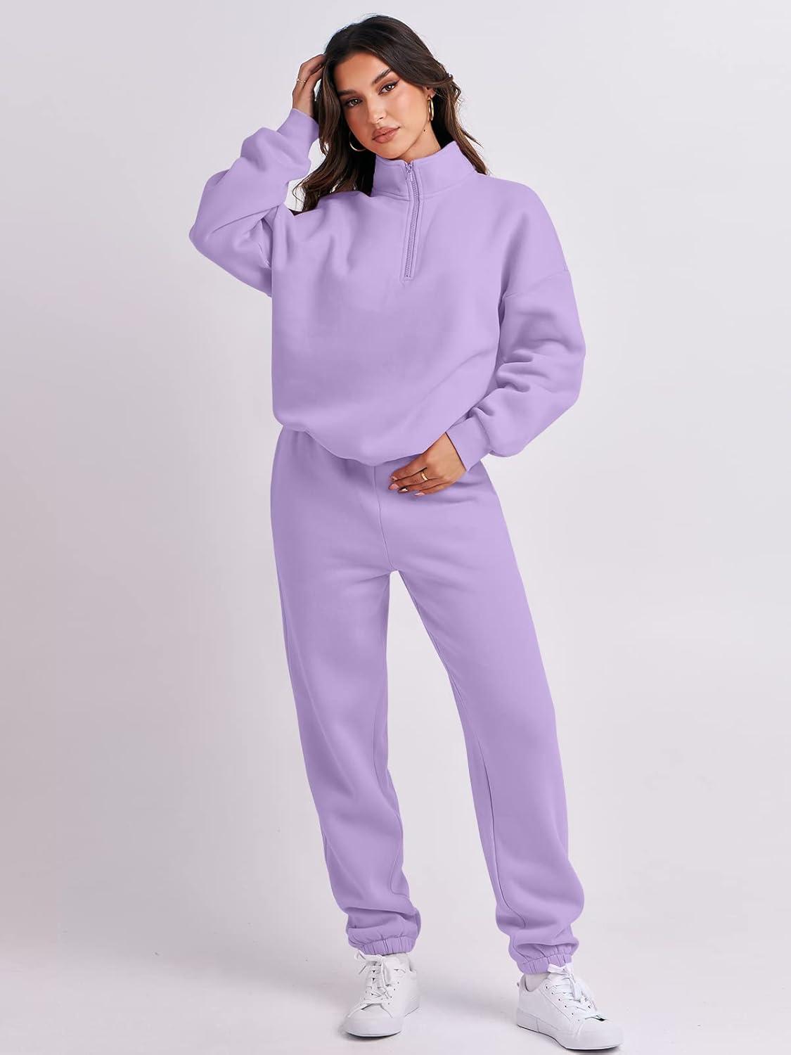 imageANRABESS Women 2 Piece Outfits Sweatsuit Oversized Half Zip Sweatshirt Jogger Sweatpants Tracksuit Lounge Set 2025 ClothesPurple