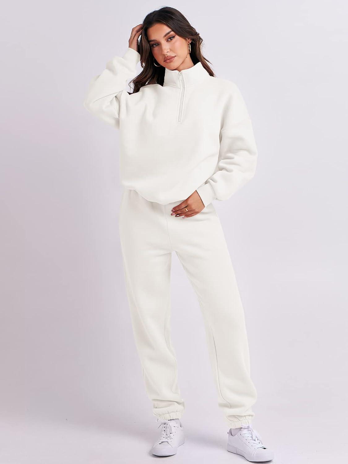 imageANRABESS Women 2 Piece Outfits Sweatsuit Oversized Half Zip Sweatshirt Jogger Sweatpants Tracksuit Lounge Set 2025 ClothesWhite