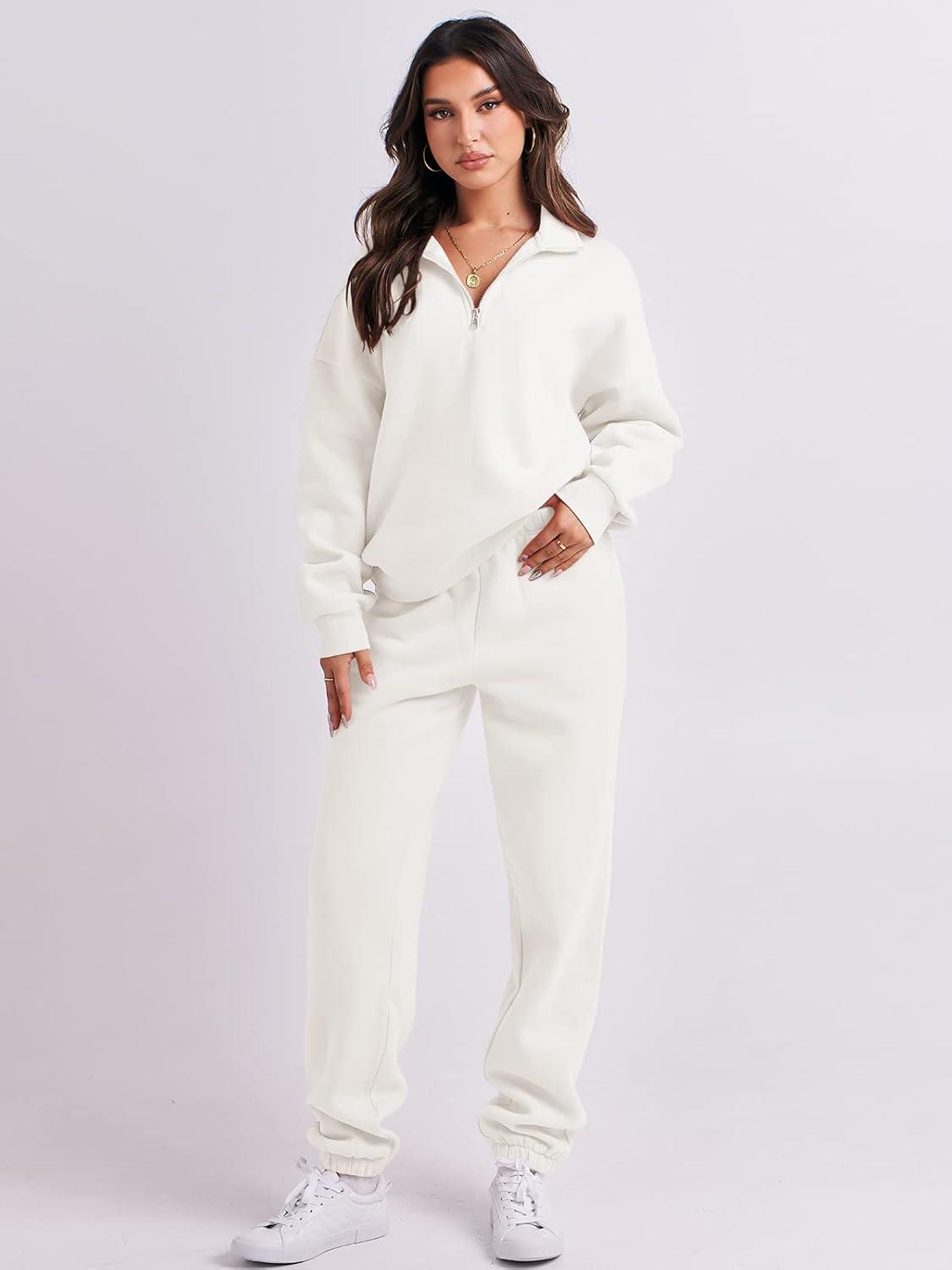 imageANRABESS Women 2 Piece Outfits Sweatsuit Oversized Half Zip Sweatshirt Jogger Sweatpants Tracksuit Lounge Set 2025 ClothesWhite