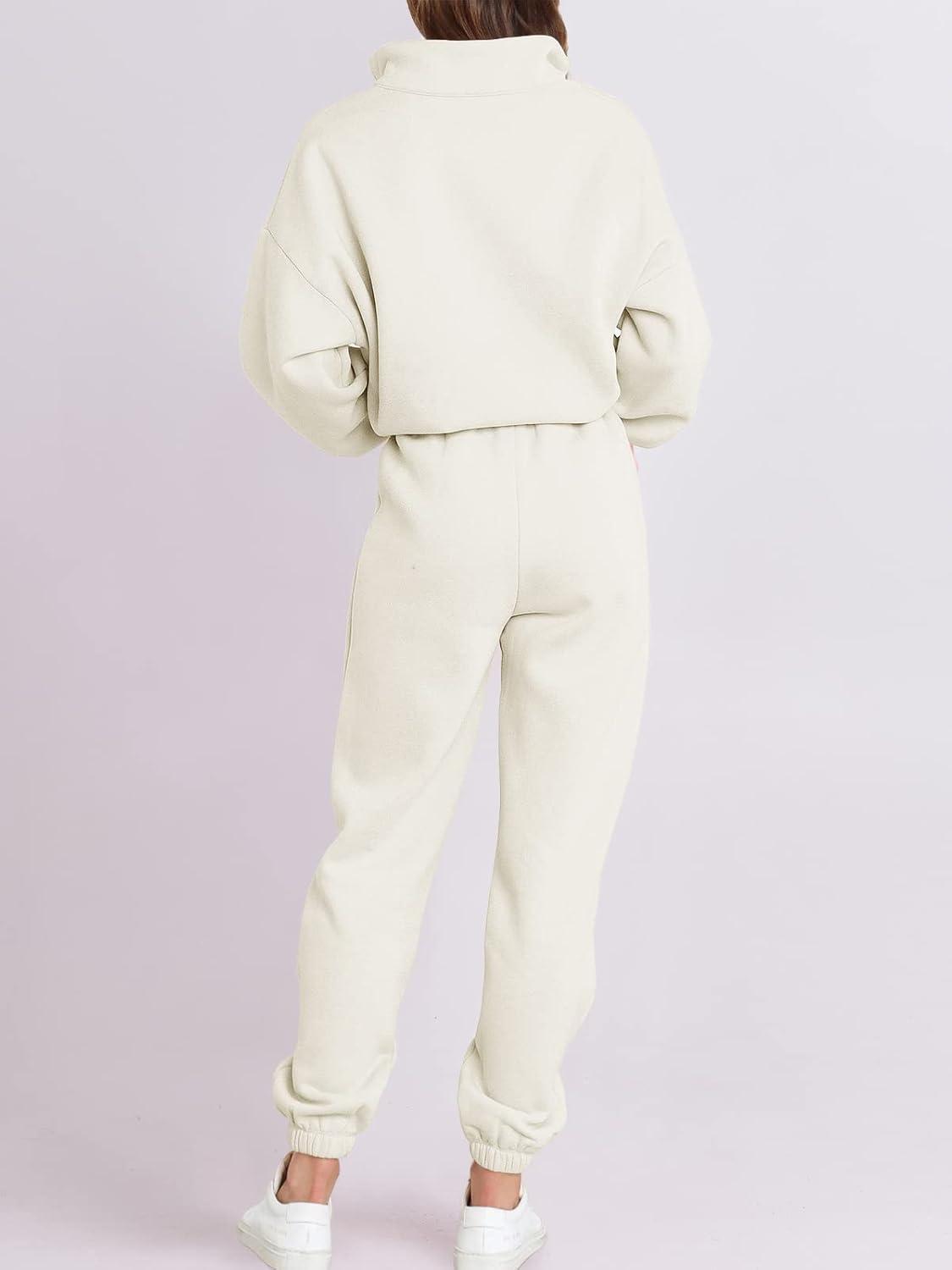 imageANRABESS Women 2 Piece Outfits Sweatsuit Oversized Half Zip Sweatshirt Jogger Sweatpants Tracksuit Lounge Set 2025 ClothesWhite