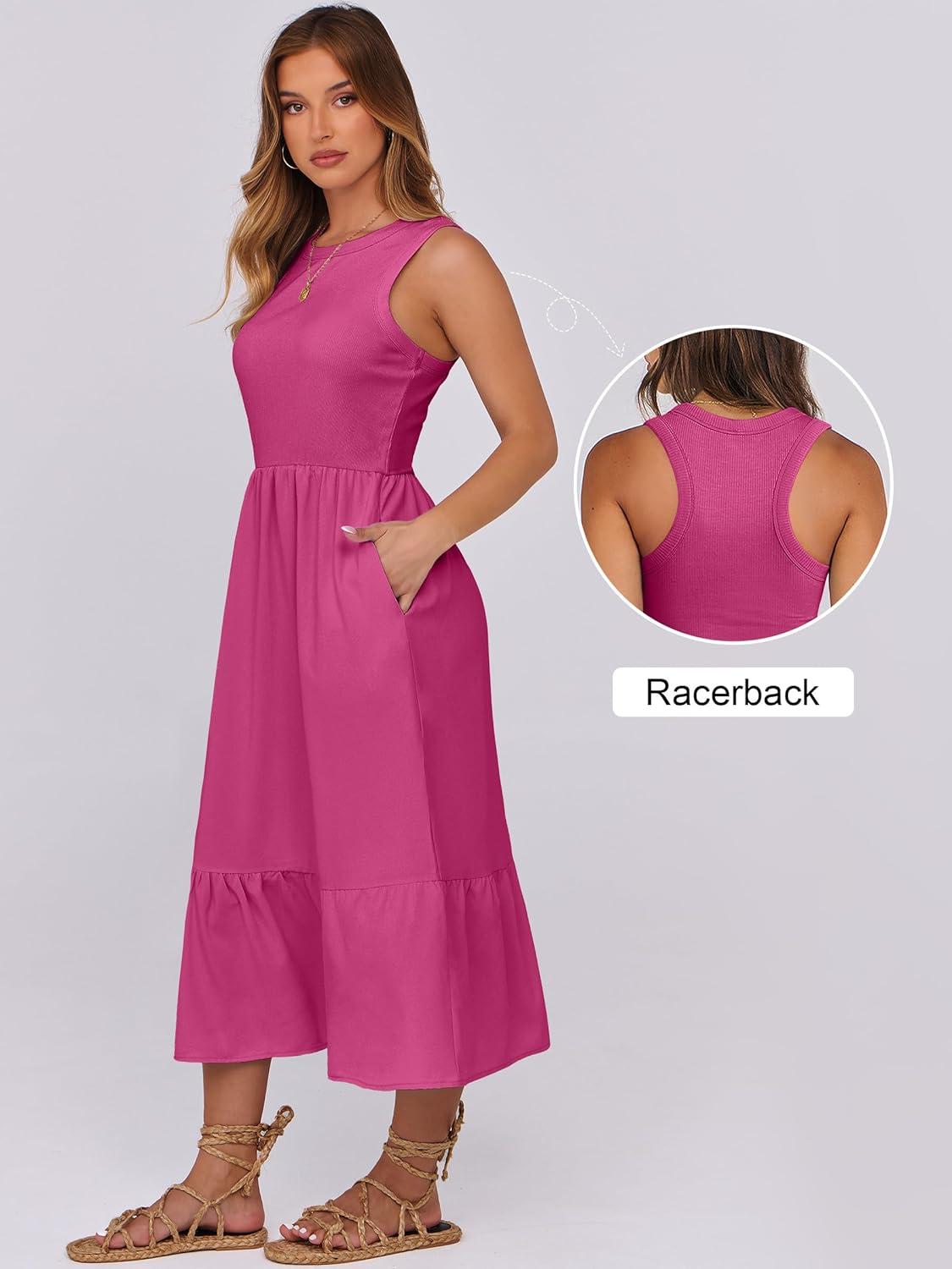 imageANRABESS Women Midi Dresses 2025 Summer Casual Sleeveless Sundress High Neck Tank Top Racerback Flowy Beach Dress PocketsHot Pink