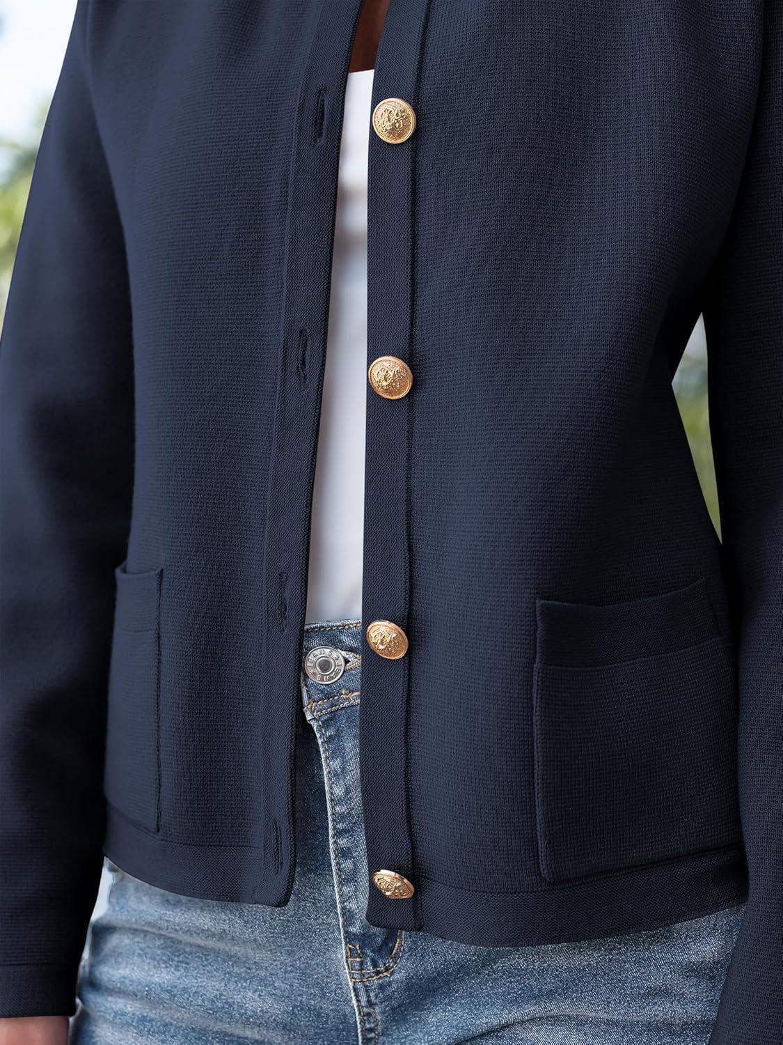 imageANRABESS Women Striped Cardigan Sweaters Button Down Cropped Knit Lady Jackets Coat 2025 Fall Outfits Trendy ClothesNavy Blue