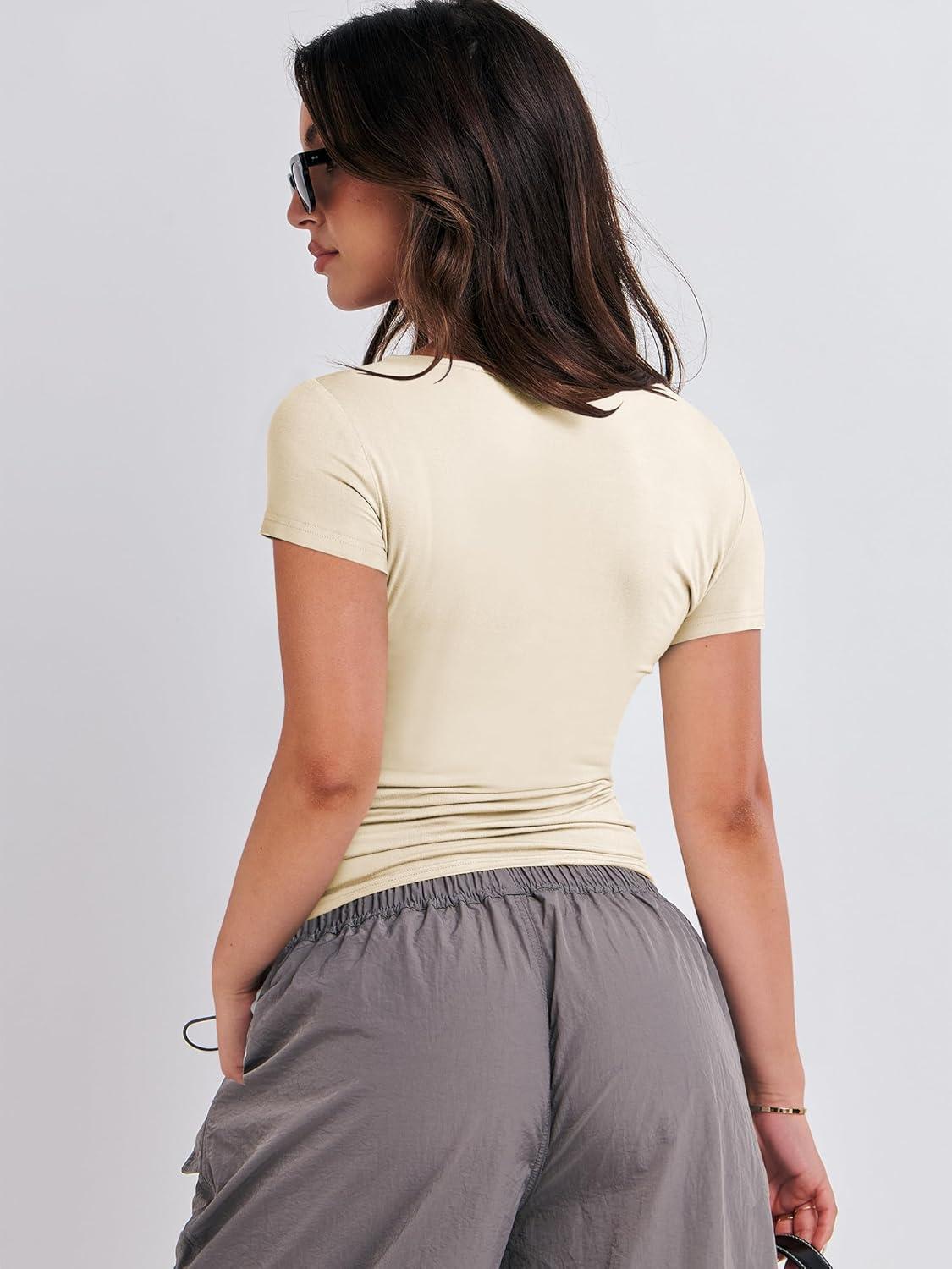 imageANRABESS Womens 3 Pack Short Sleeve Shirts 2025 Crop Tops Tight Fitted Basic Tees Workout T Shirts Y2k Clothes Summer OutfitBlackwhiteapricot