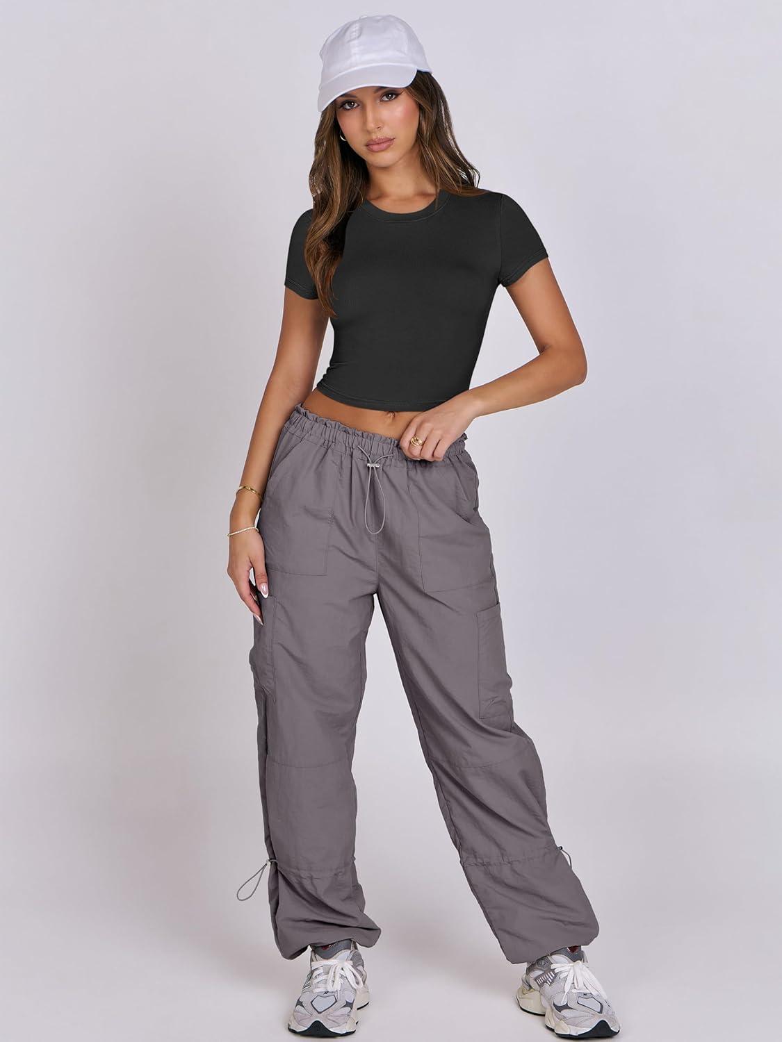 imageANRABESS Womens Basic Tee Summer Outfits Crewneck Short Sleeve Crop Tops Slim Fitted T Shirts Y2k 2025 Trendy ClothingBlack