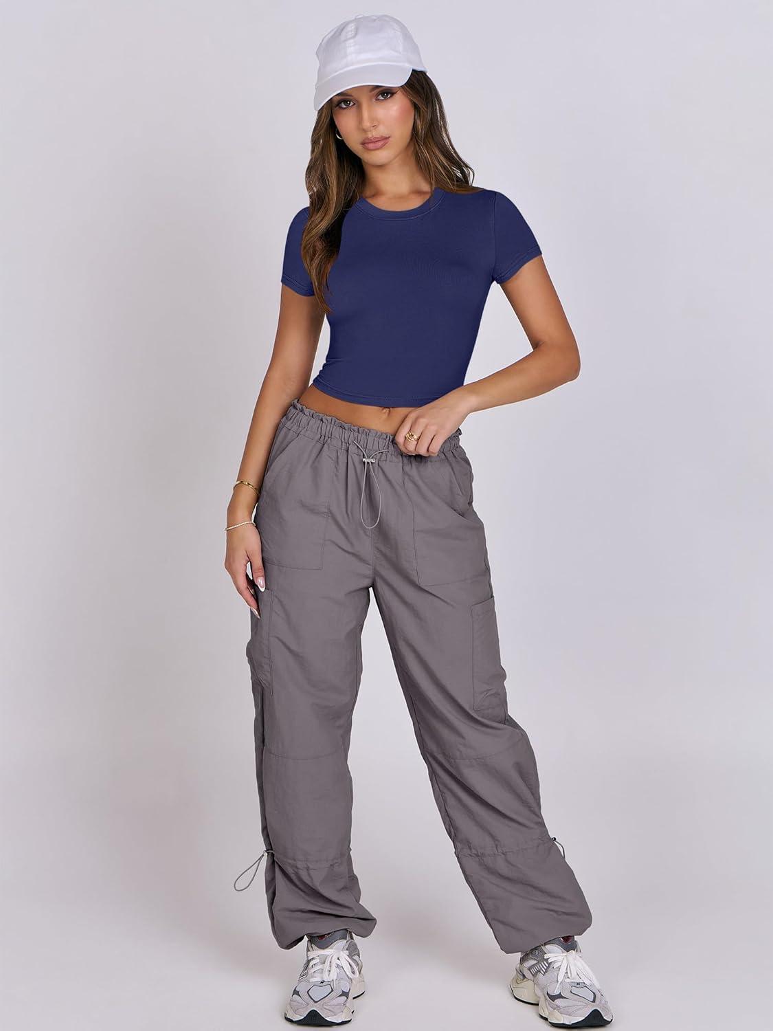 imageANRABESS Womens Basic Tee Summer Outfits Crewneck Short Sleeve Crop Tops Slim Fitted T Shirts Y2k 2025 Trendy ClothingDark Blue