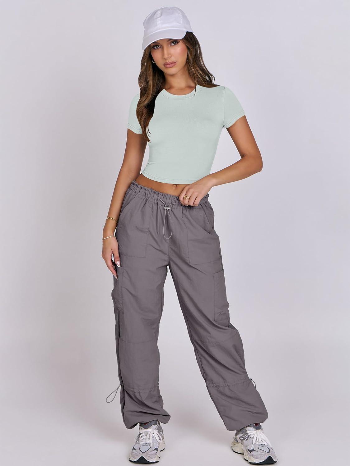 imageANRABESS Womens Basic Tee Summer Outfits Crewneck Short Sleeve Crop Tops Slim Fitted T Shirts Y2k 2025 Trendy ClothingLight Green