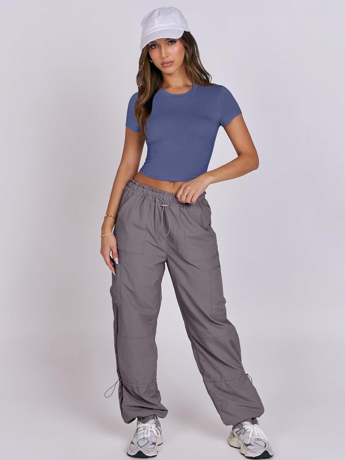 imageANRABESS Womens Basic Tee Summer Outfits Crewneck Short Sleeve Crop Tops Slim Fitted T Shirts Y2k 2025 Trendy ClothingNavy Blue