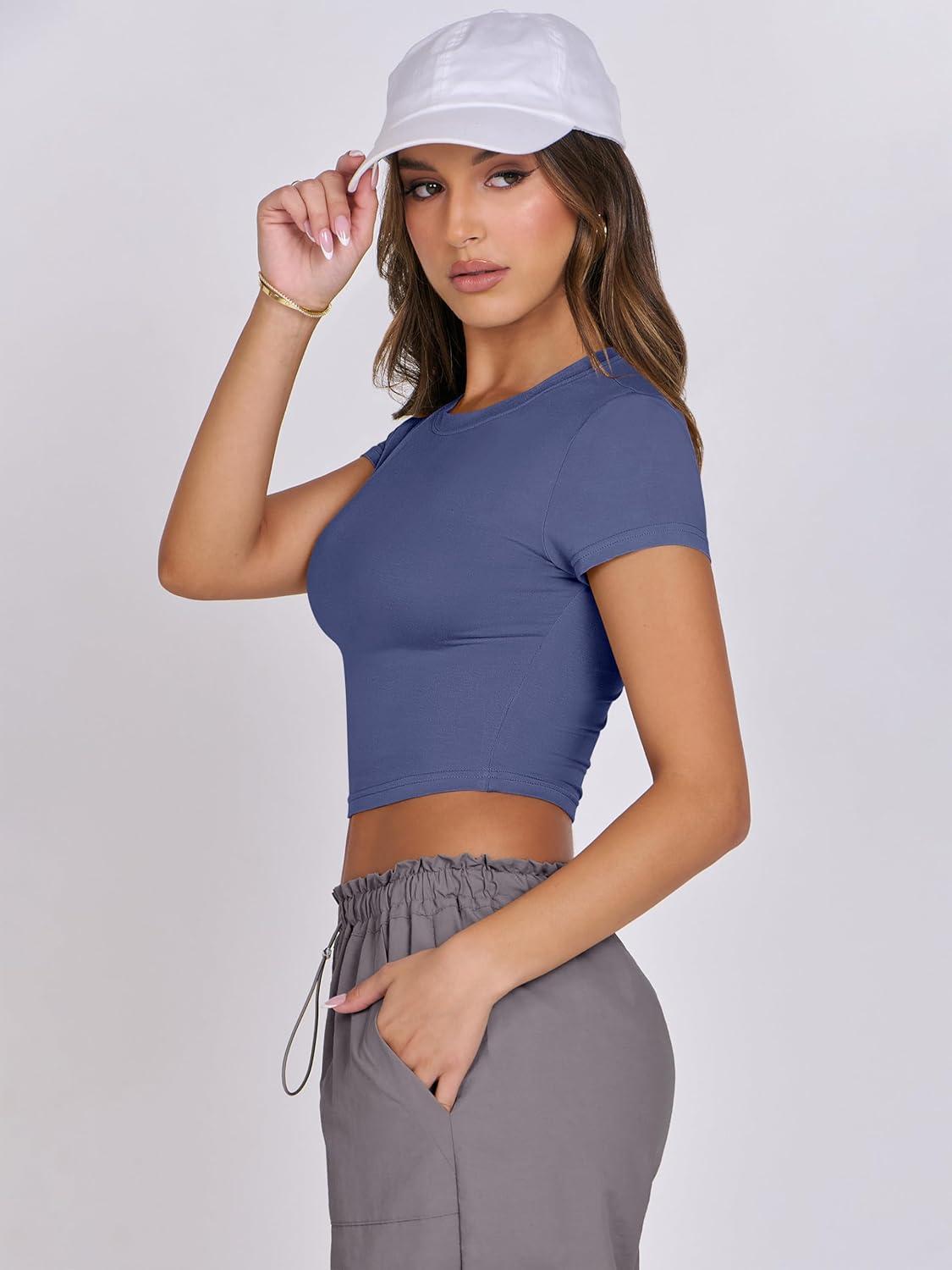 imageANRABESS Womens Basic Tee Summer Outfits Crewneck Short Sleeve Crop Tops Slim Fitted T Shirts Y2k 2025 Trendy ClothingNavy Blue