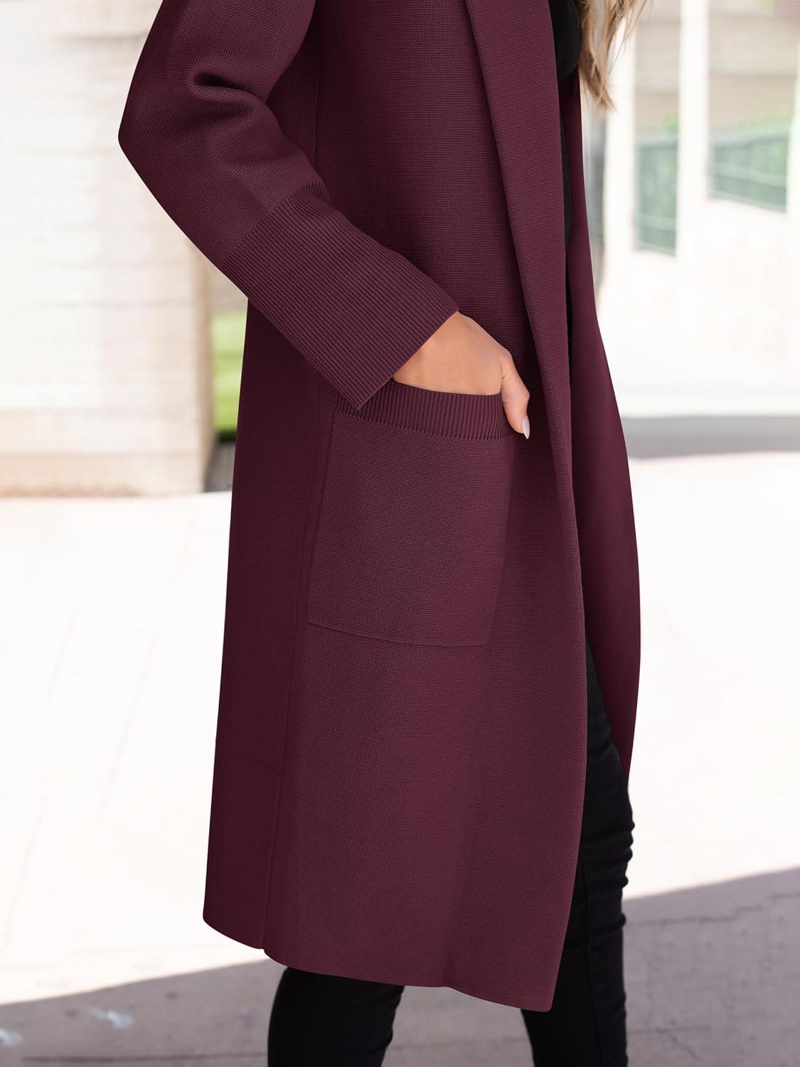 imageANRABESS Womens Cardigan Sweater 2025 Fall Outfits Knitted Lapel Long Coats CoatigansMaroon