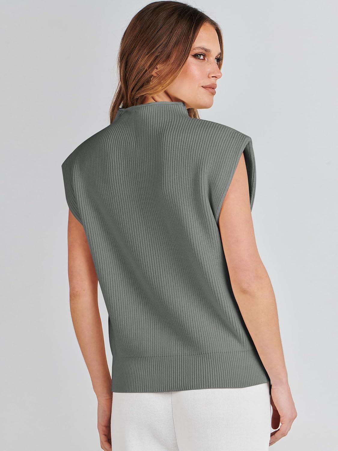 imageANRABESS Womens Mock Neck Sleeveless Sweater Vest Casual Cap Sleeve Knit Pullover Tank Tops 2025 Fall ClothesArmy Green