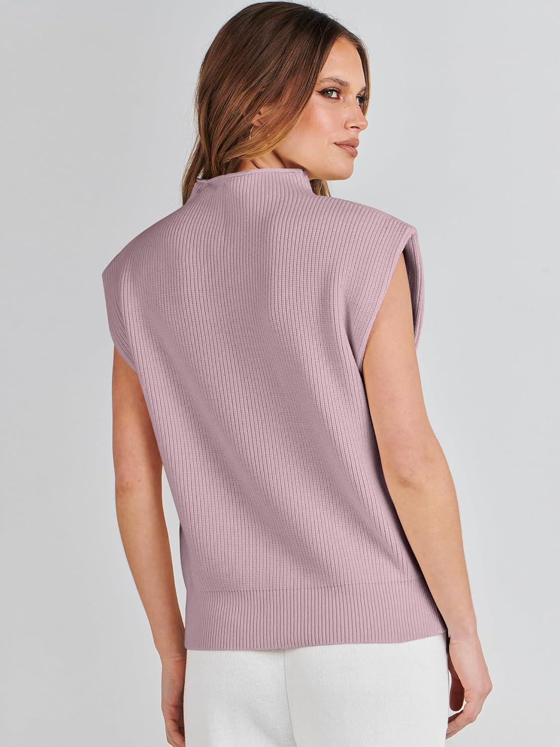 imageANRABESS Womens Mock Neck Sleeveless Sweater Vest Casual Cap Sleeve Knit Pullover Tank Tops 2025 Fall ClothesLight Pink