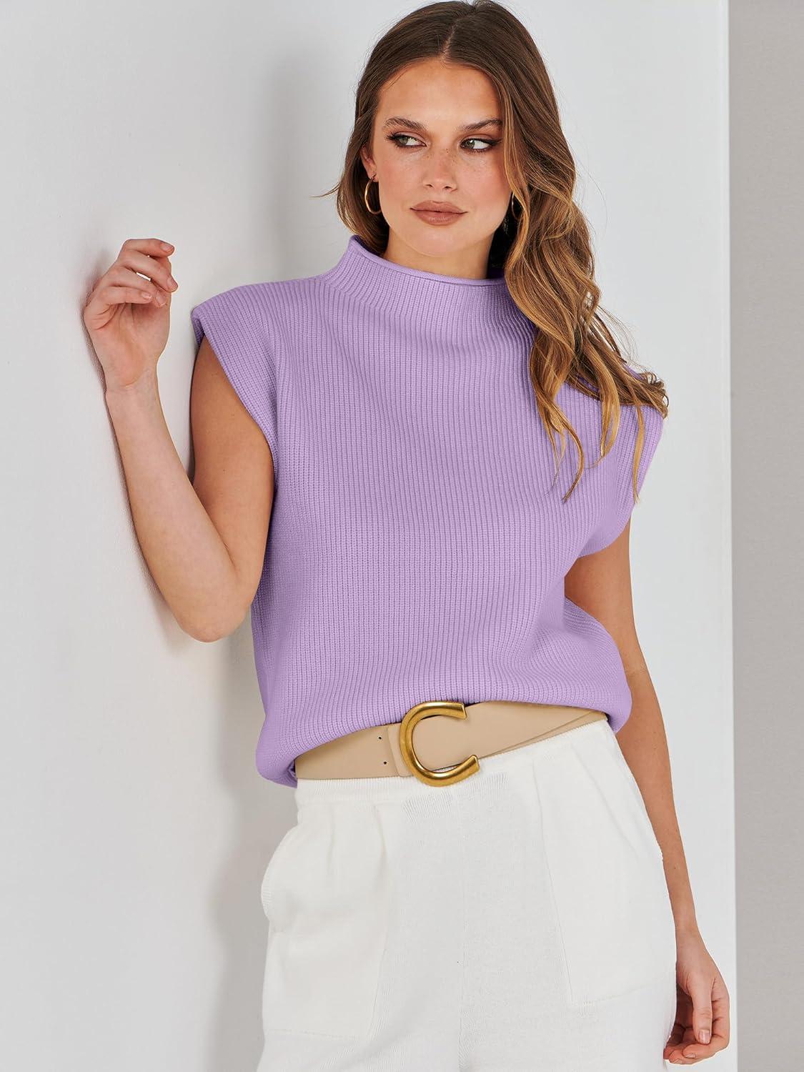 imageANRABESS Womens Mock Neck Sleeveless Sweater Vest Casual Cap Sleeve Knit Pullover Tank Tops 2025 Fall ClothesPurple