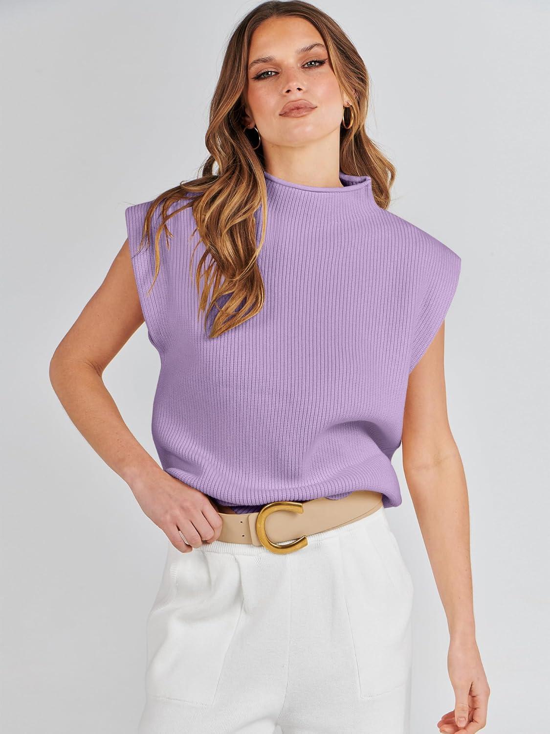imageANRABESS Womens Mock Neck Sleeveless Sweater Vest Casual Cap Sleeve Knit Pullover Tank Tops 2025 Fall ClothesPurple