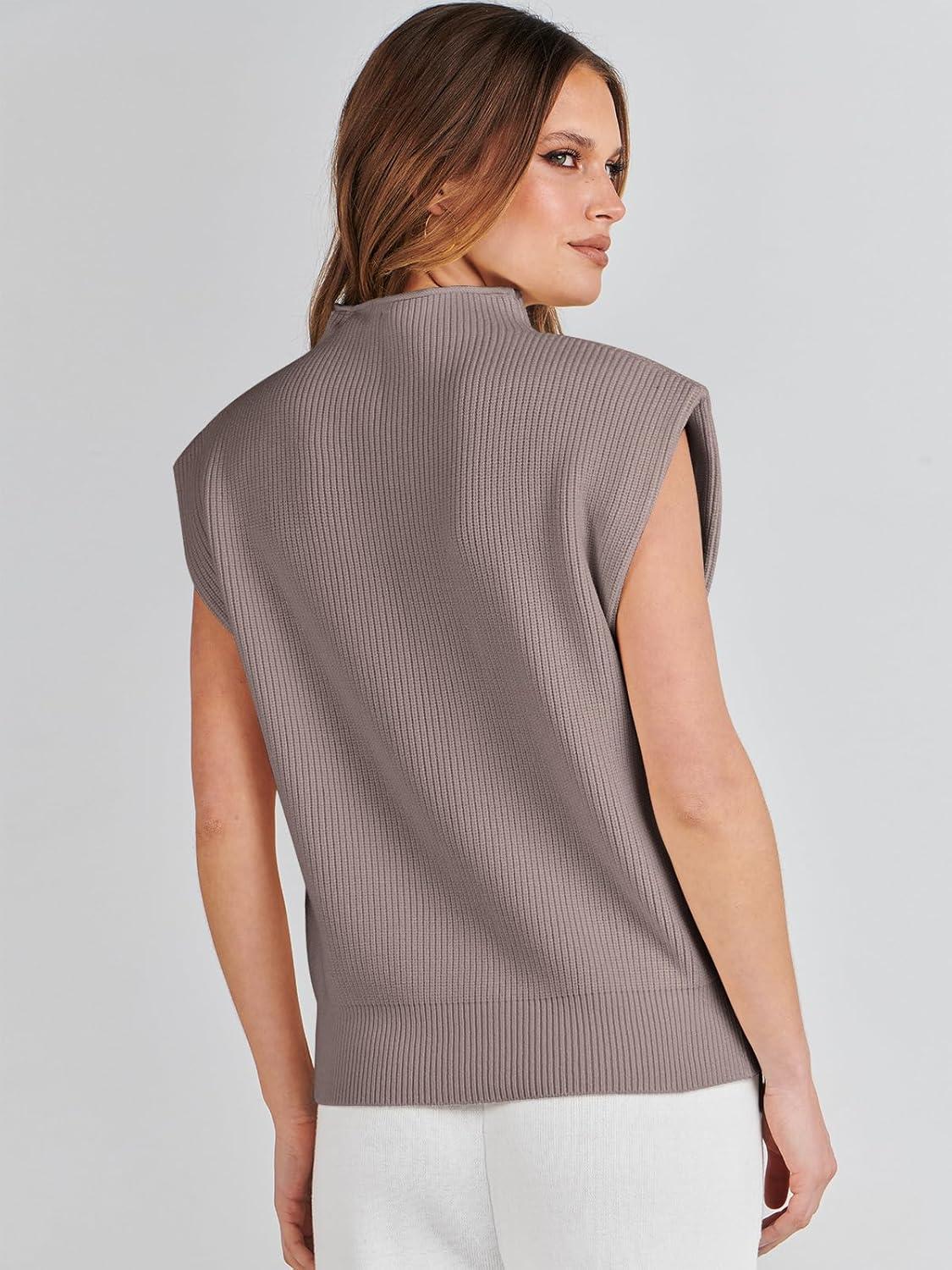 imageANRABESS Womens Mock Neck Sleeveless Sweater Vest Casual Cap Sleeve Knit Pullover Tank Tops 2025 Fall ClothesRed Apricot